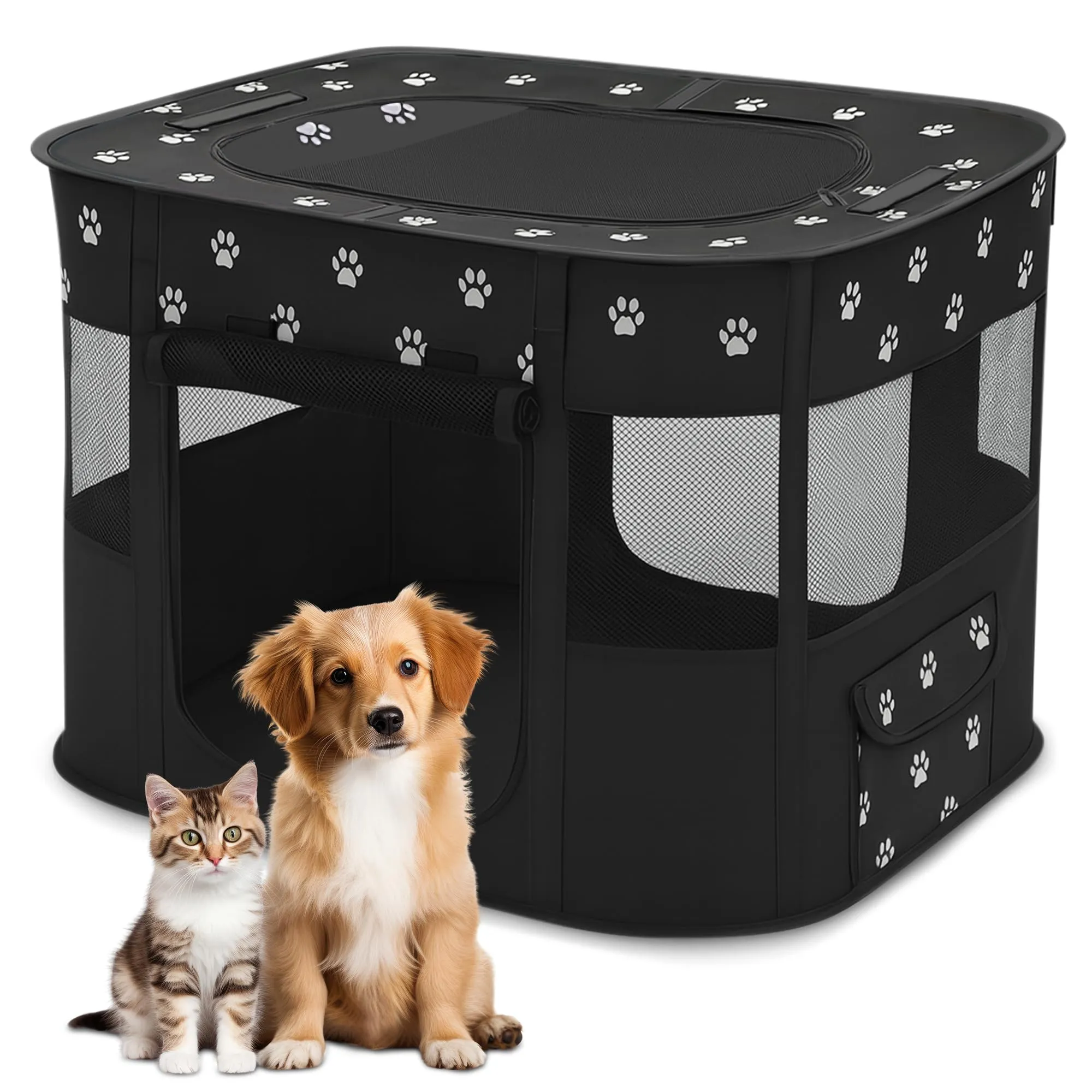 ALLSOPETS Recinto per Cani da Interno Pieghevole, Zampa Nera, L - immagine 1