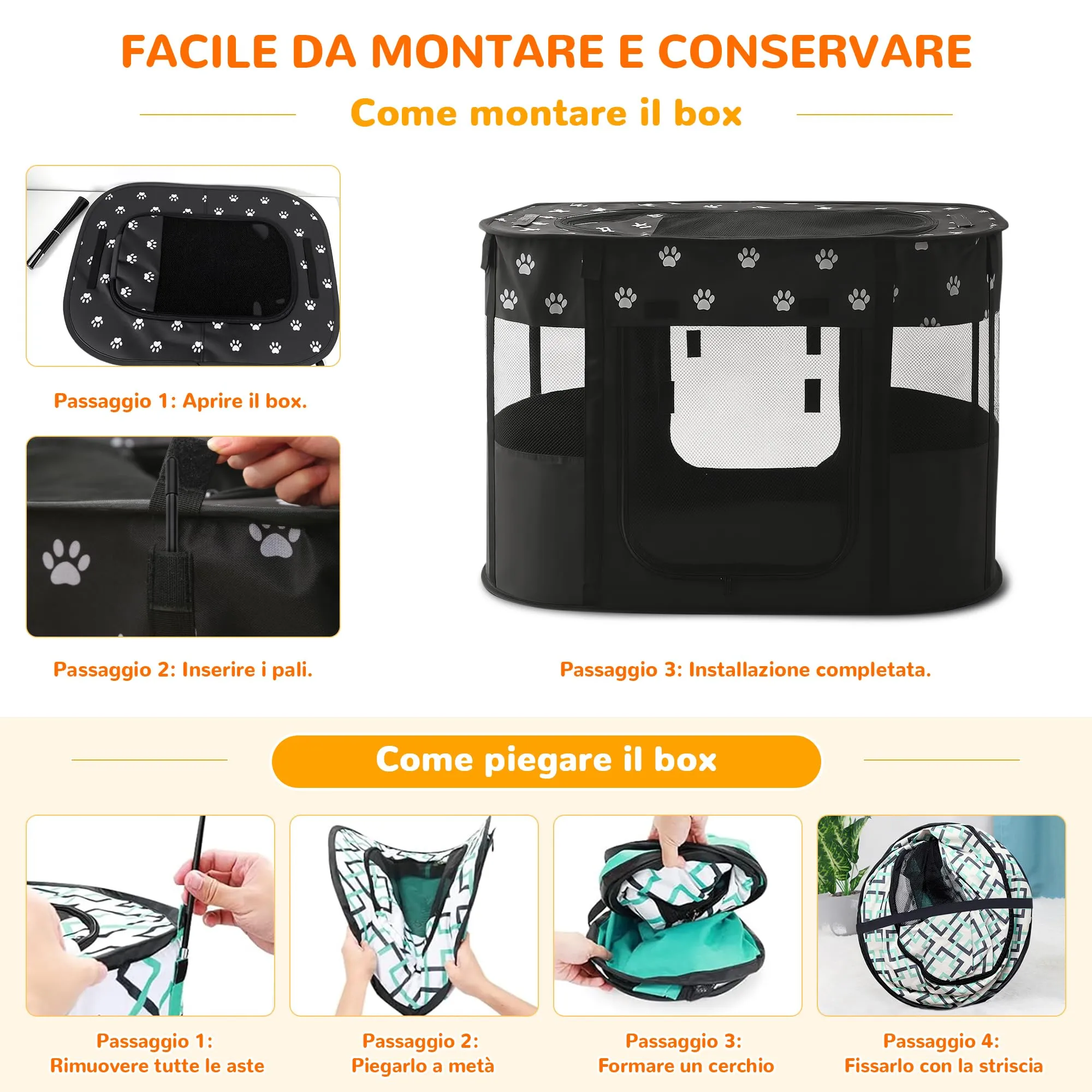 ALLSOPETS Recinto per Cani da Interno Pieghevole, Zampa Nera, L - immagine 5