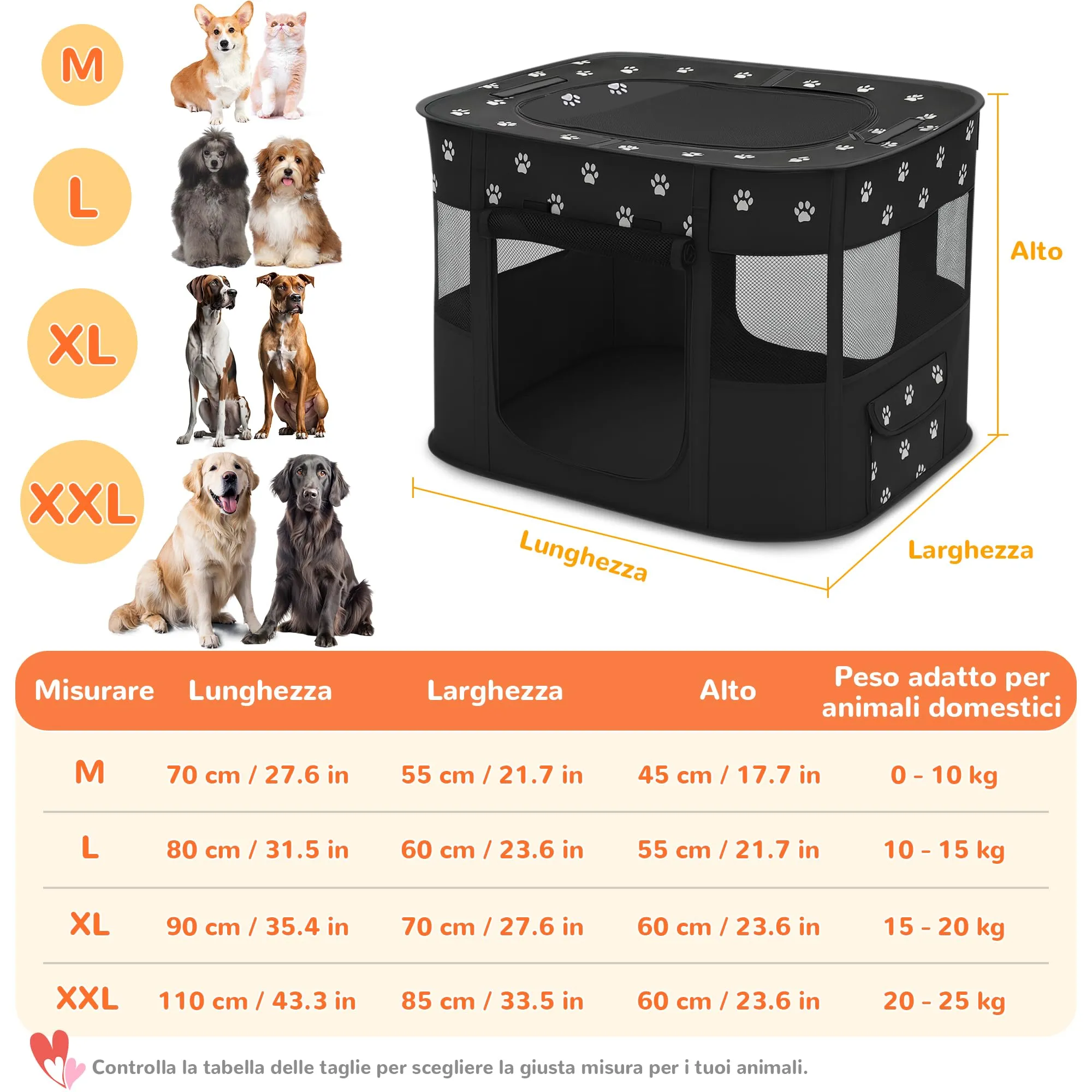 ALLSOPETS Recinto per Cani da Interno Pieghevole, Zampa Nera, L - immagine 6