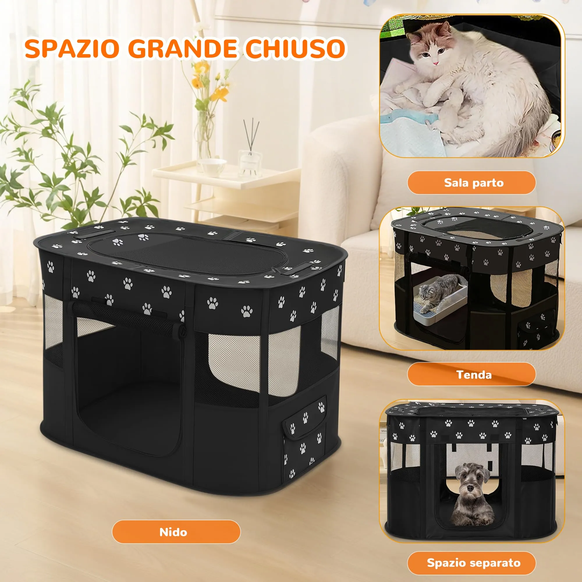 ALLSOPETS Recinto per Cani da Interno Pieghevole, Zampa Nera, XL - immagine 3