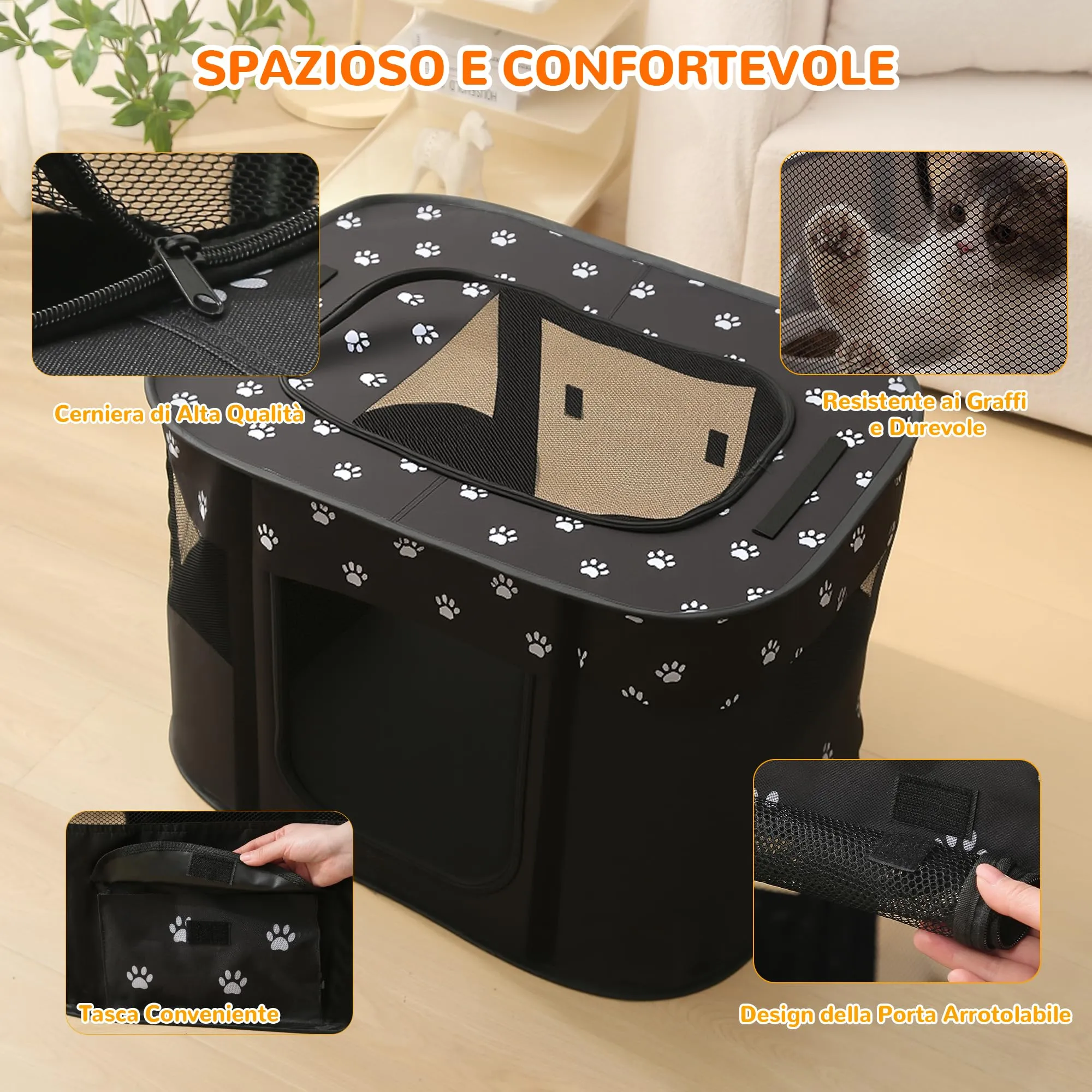 ALLSOPETS Recinto per Cani da Interno Pieghevole, Zampa Nera, XL - immagine 4