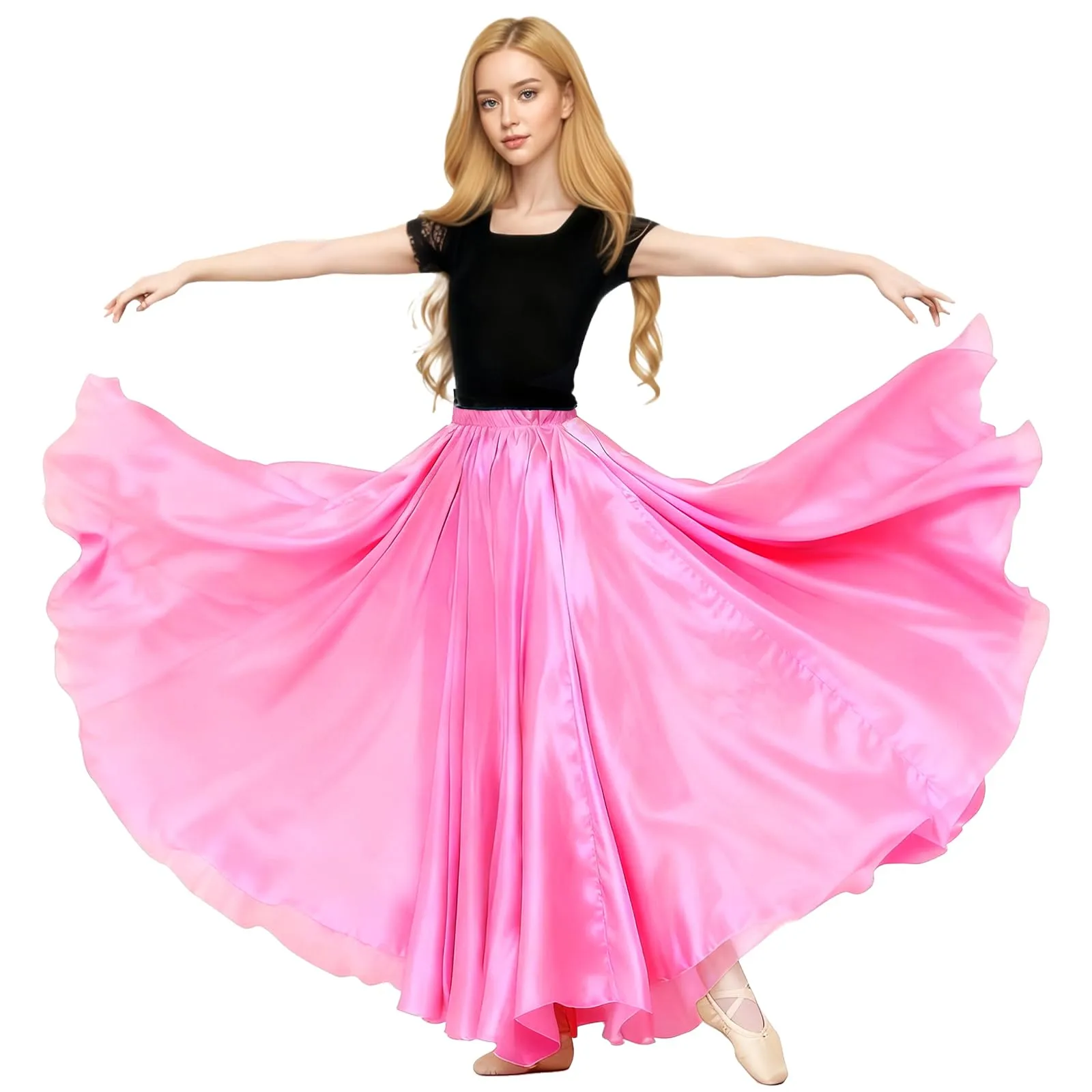 Baisdan Gonna in Raso per Danza del Ventre, Rosa, Taglia Unica - immagine 1