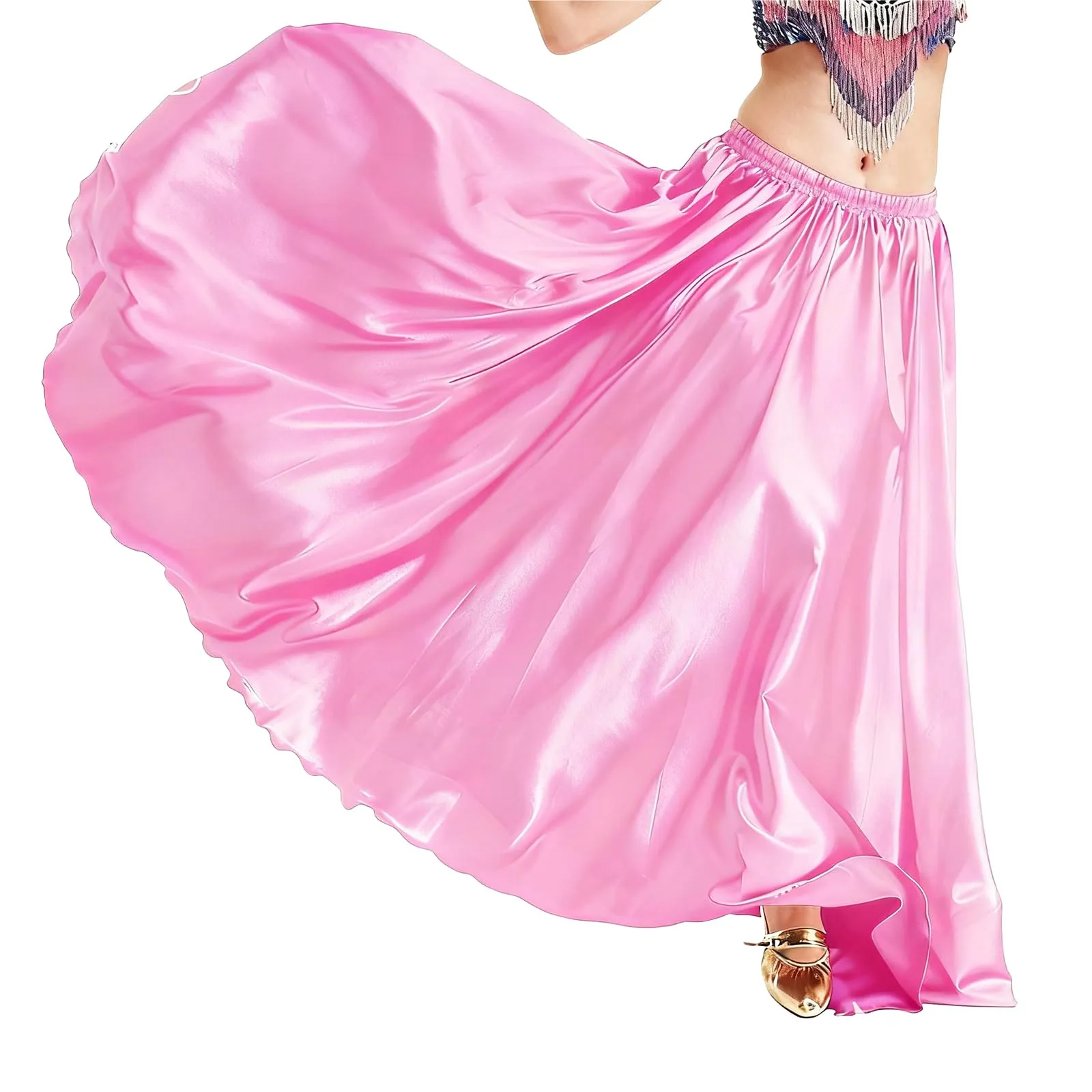 Baisdan Gonna in Raso per Danza del Ventre, Rosa, Taglia Unica - immagine 3