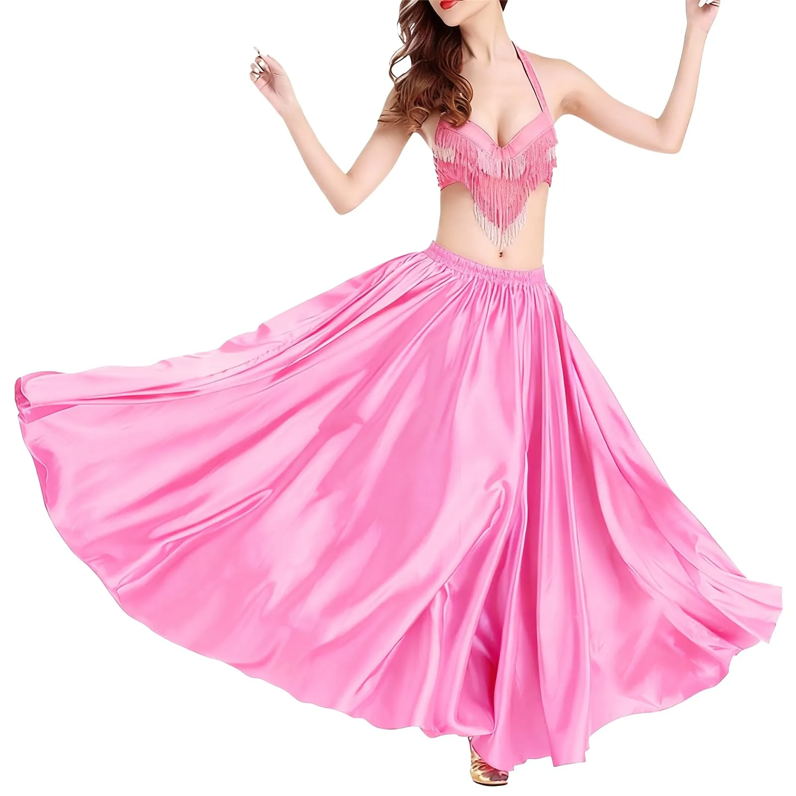 Baisdan Gonna in Raso per Danza del Ventre, Rosa, Taglia Unica - immagine 4
