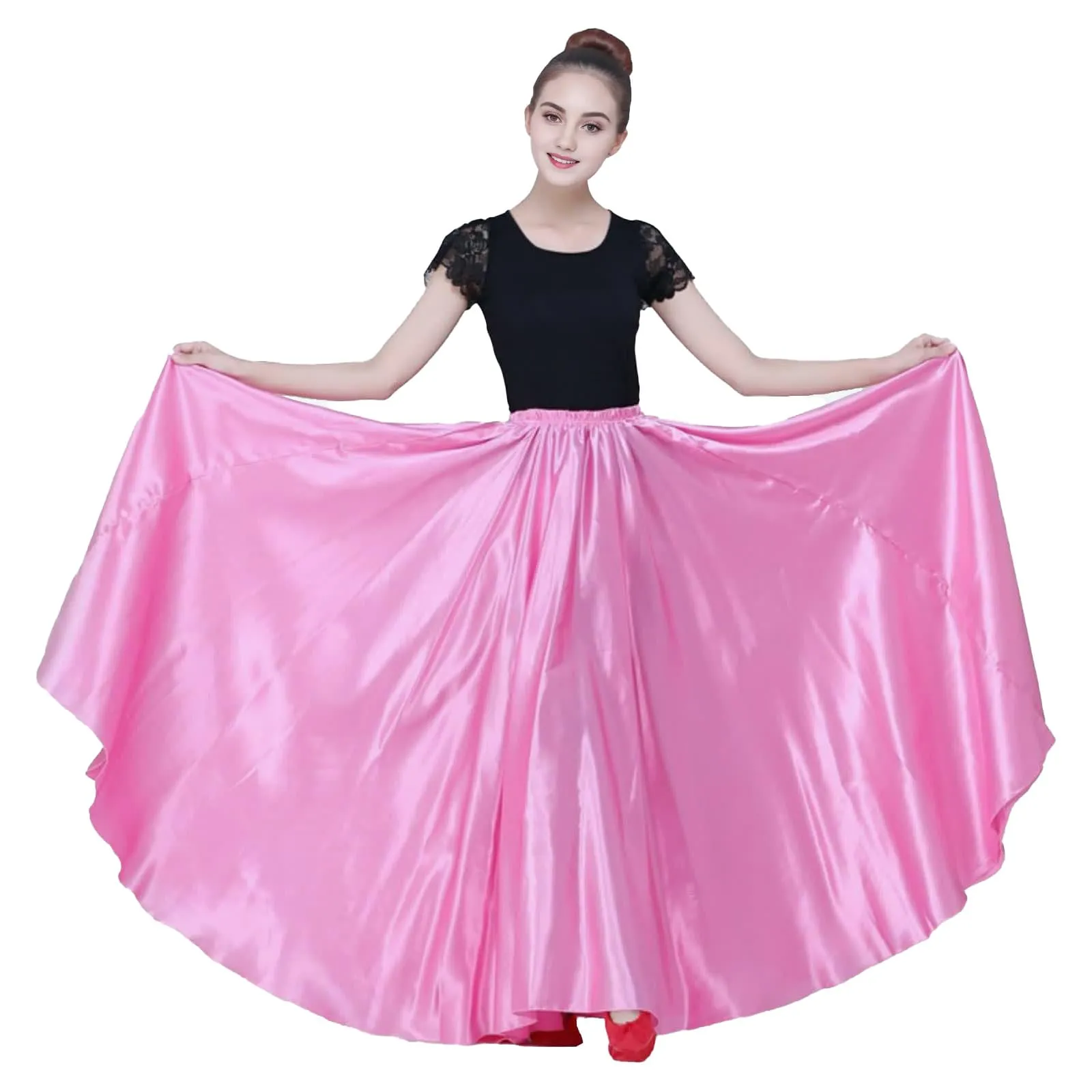 Baisdan Gonna in Raso per Danza del Ventre, Rosa, Taglia Unica - immagine 5