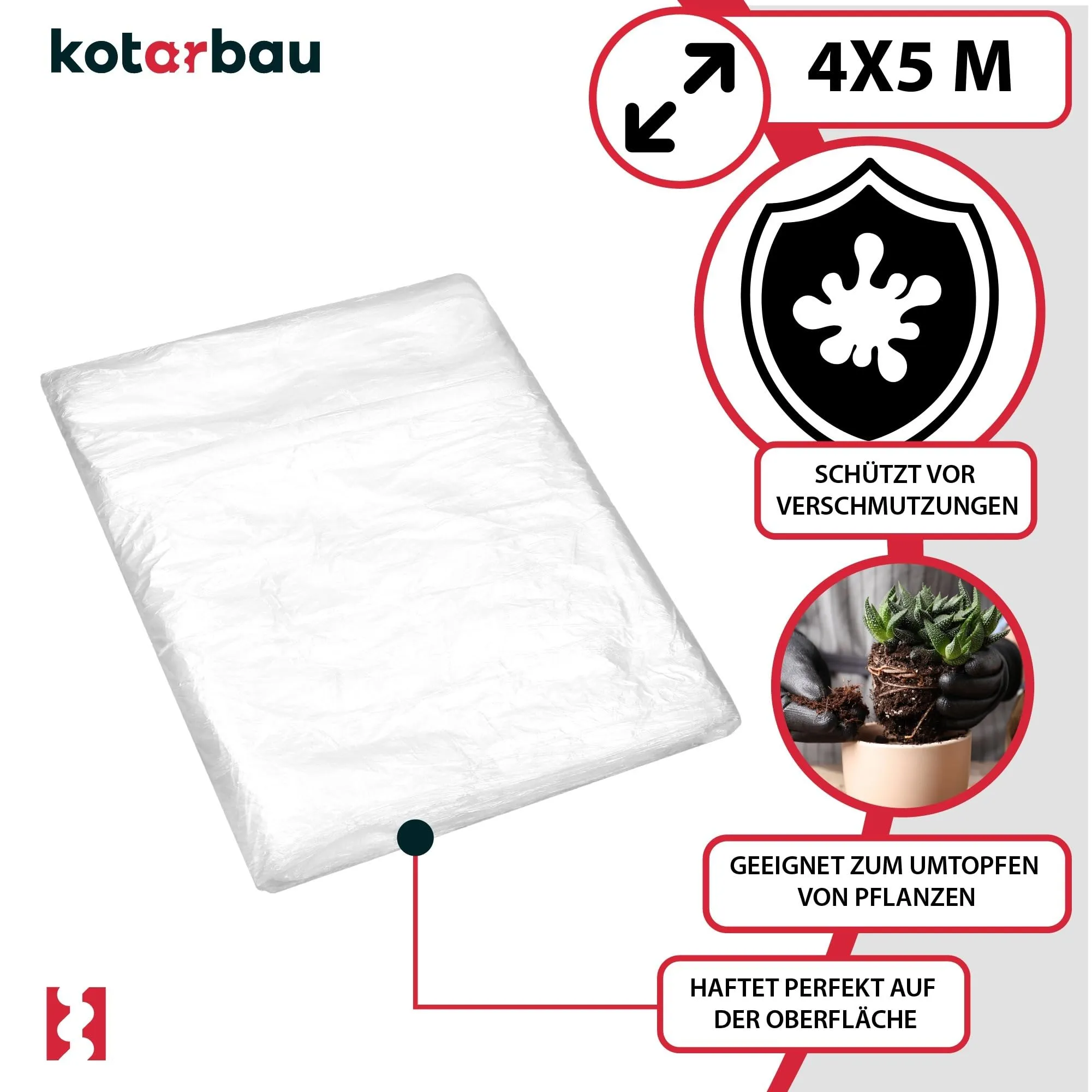 KOTARBAU Set di 6 Teli Copritutto in Polietilene, 4 x 5 m, Trasparente - immagine 4