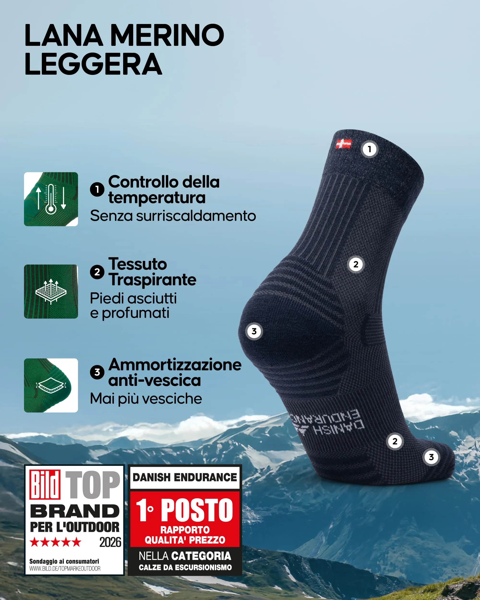 Danish Endurance Calze Trekking Leggere, 3 Paia, Blu Scuro, 43-47 - immagine 2