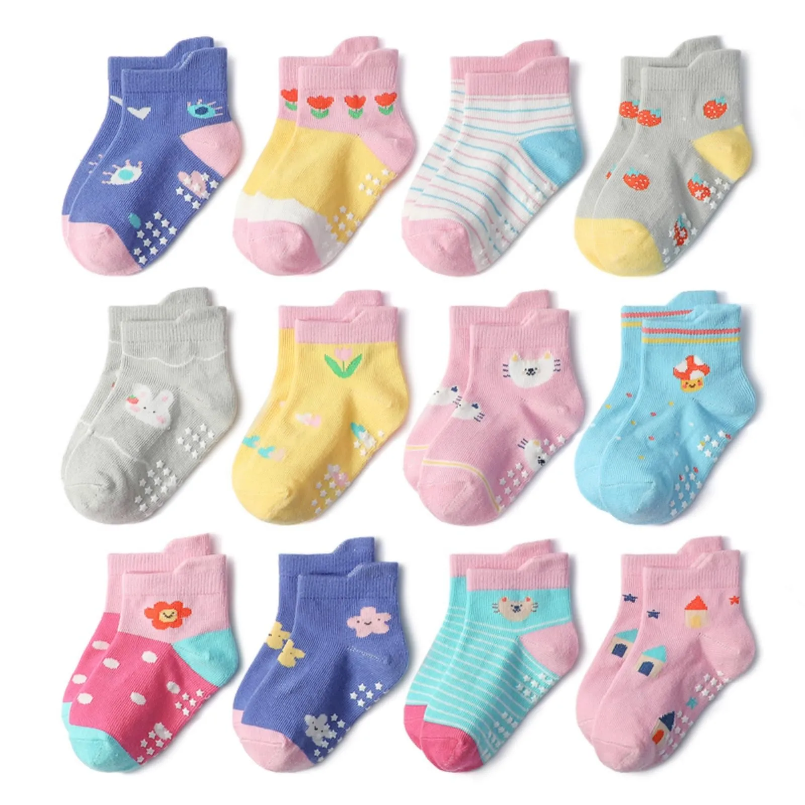 HaimoBurg Calze Antiscivolo in Cotone per Bambini 1-5 Anni, 12 Paia - immagine 1