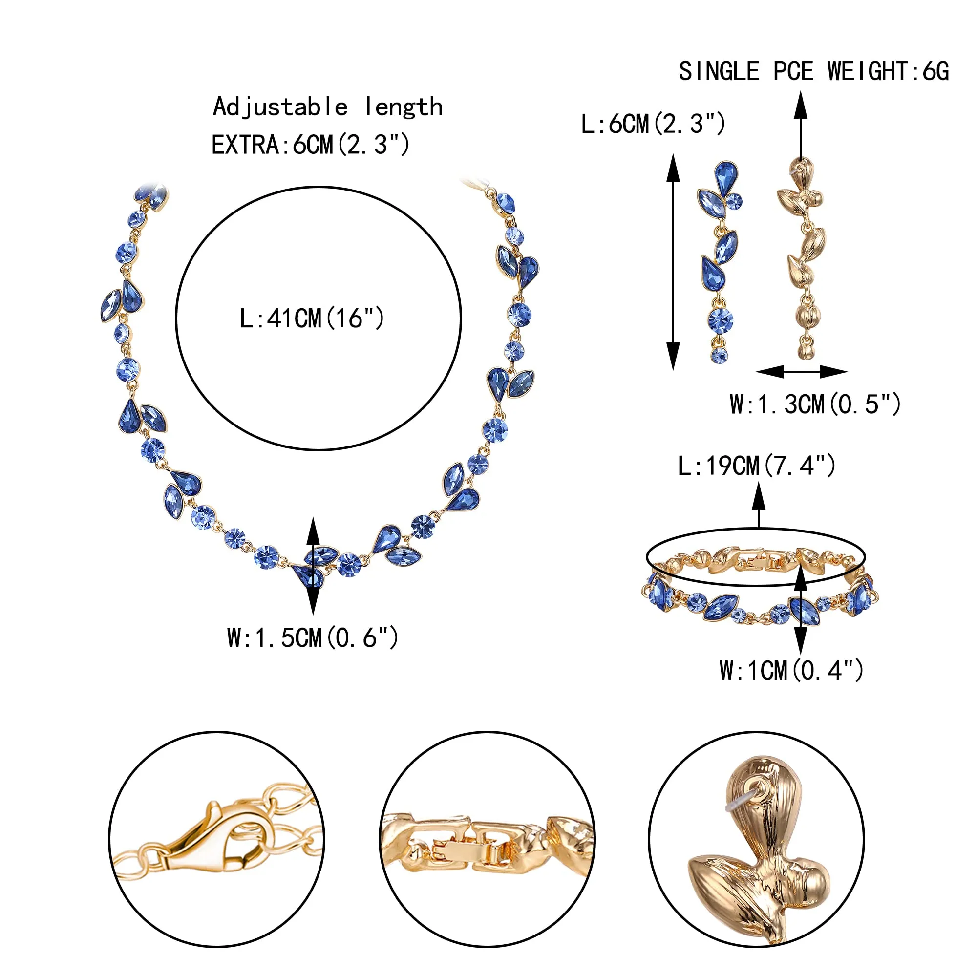 EVER FAITH Set di gioielli in cristallo marquisa e rotondo taglio a foglia con collana, orecchini e bracciale da donna, marrone oro - immagine 4