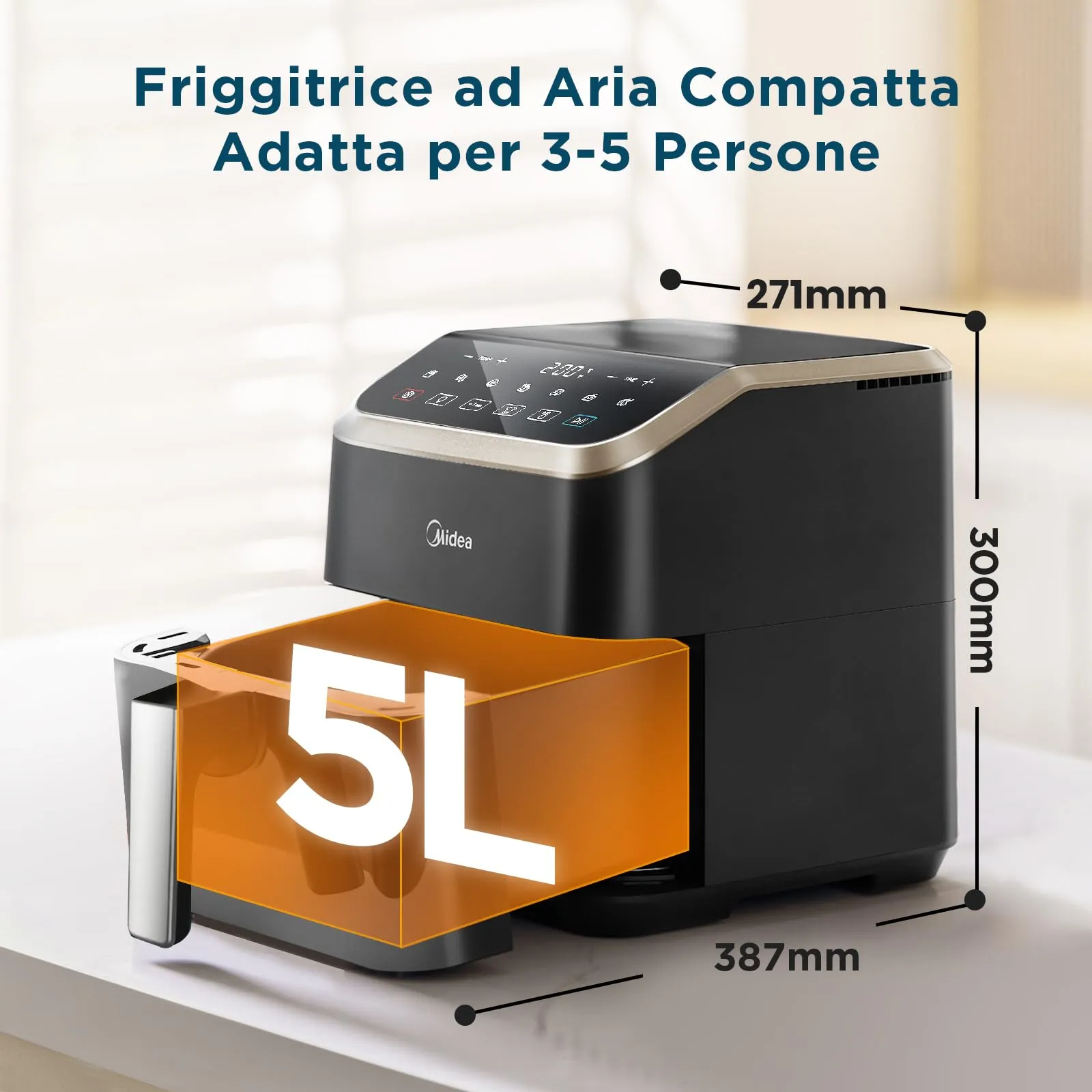 Midea Friggitrice ad Aria Calda MAD55F8APK, 5L, Nero - immagine 2