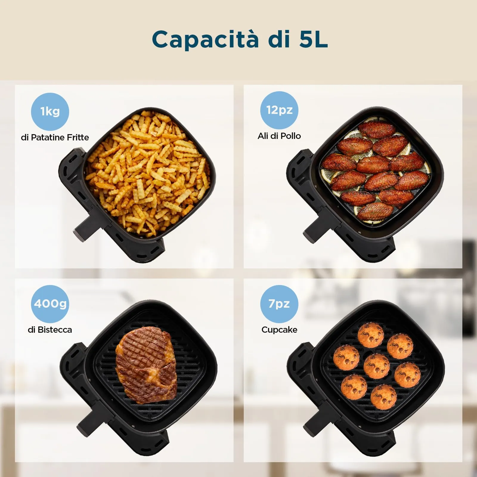 Midea Friggitrice ad Aria Calda MAD55F8APK, 5L, Nero - immagine 8
