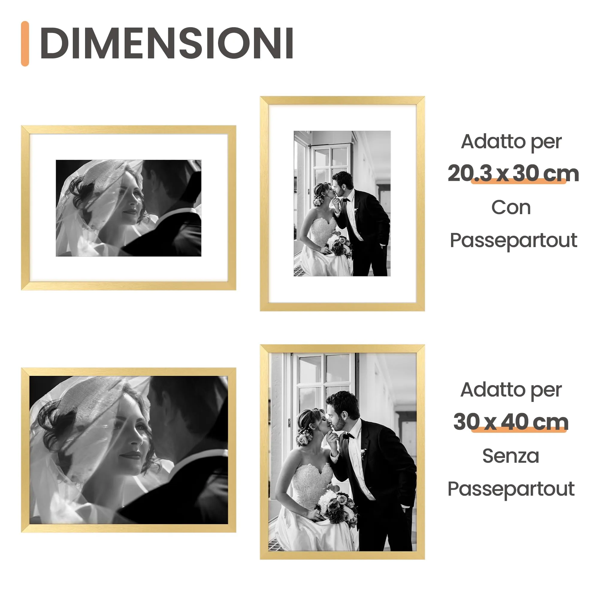upsimples Cornici Portafoto, Set da 3, 30 x 40 cm, Oro - immagine 2