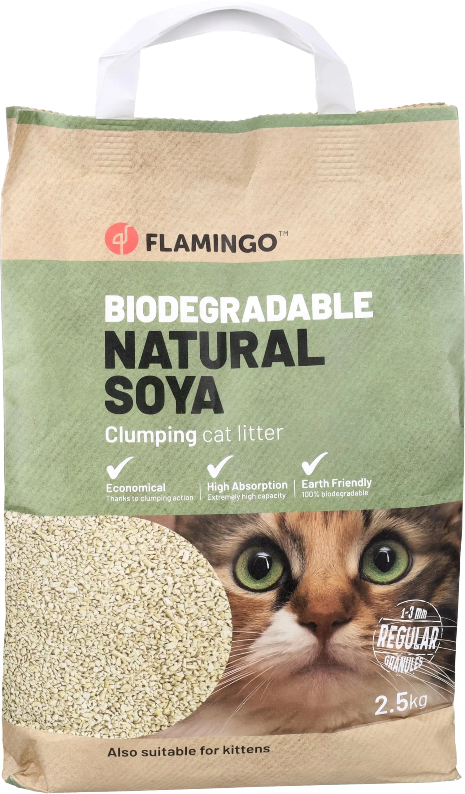 Flamingo Lettiera per Gatti di Soia, Granulato Fine Agglomerante, 2,5 kg - immagine 1