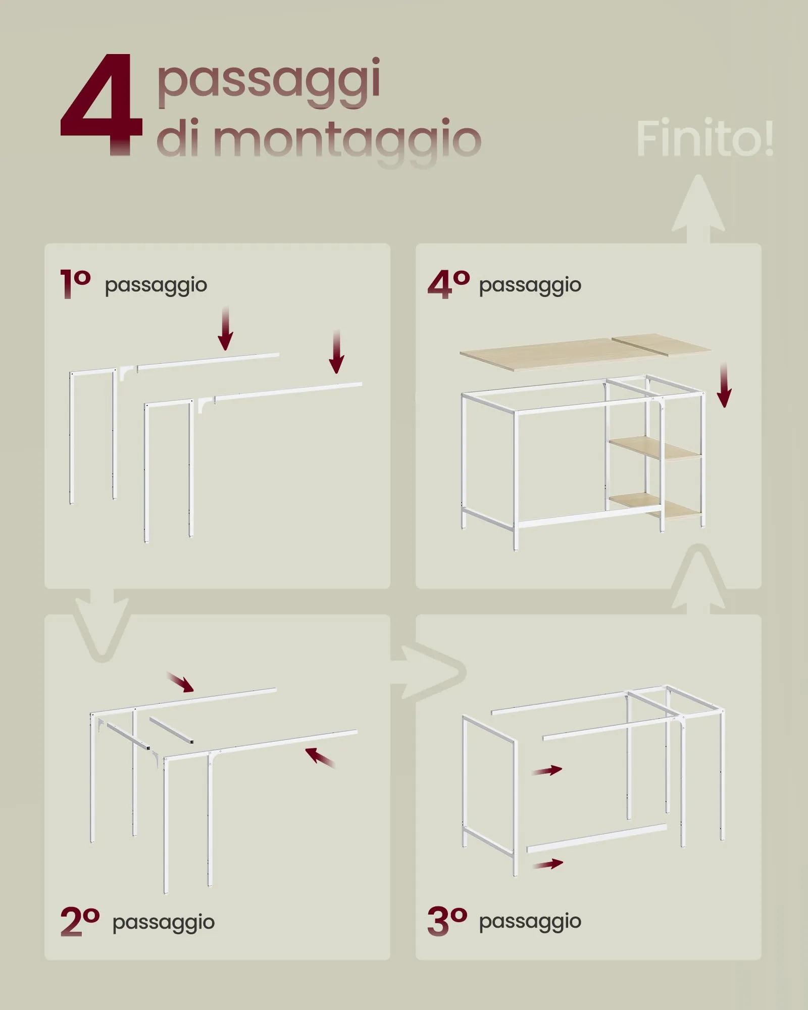 VASAGLE Scrivania per Computer, 120 x 60 x 76 cm, Beige Naturale e Bianco Perla LWD047N02 - immagine 7