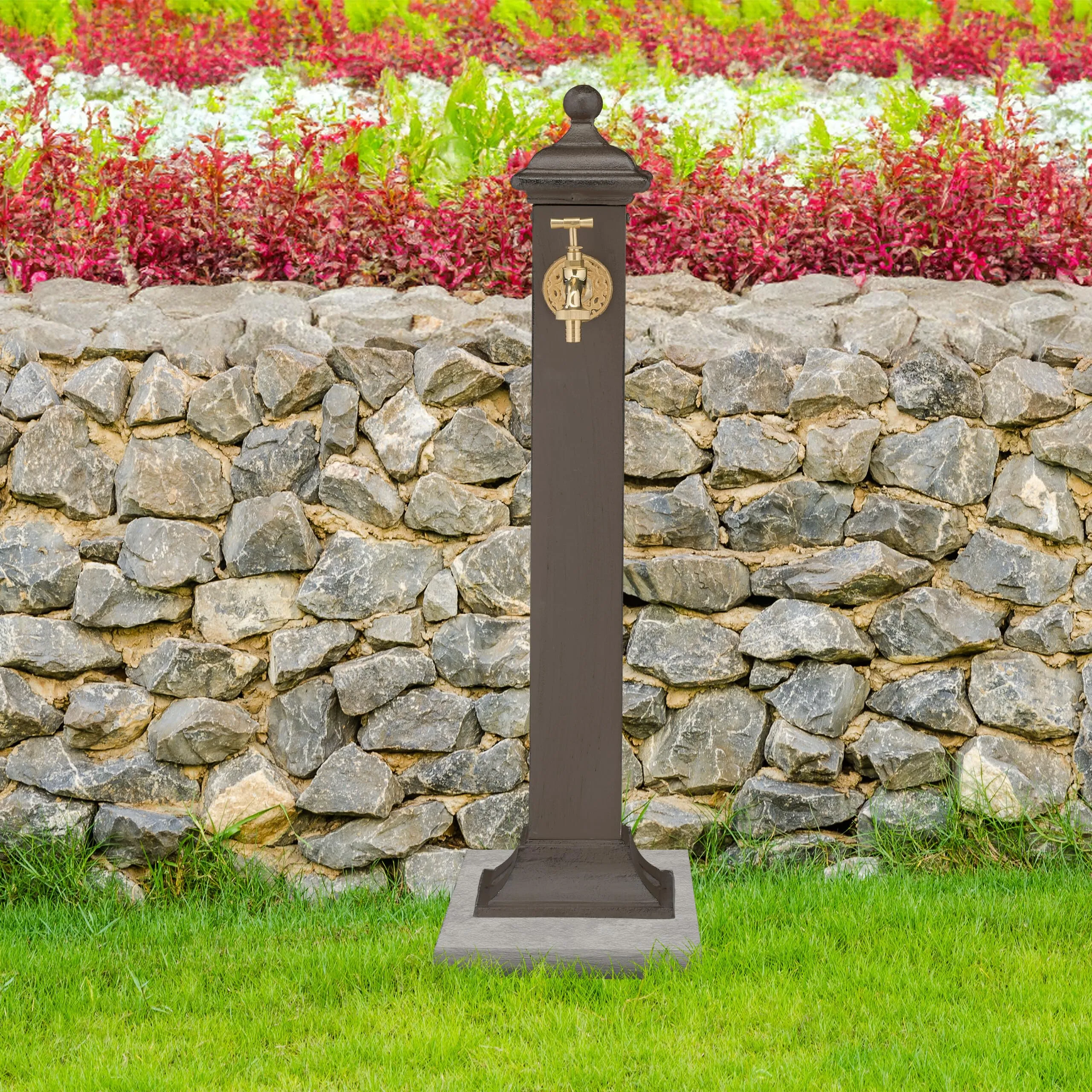 Relaxdays Fontana da Giardino in Stile Antico con Rubinetto, 71x17x21 cm, Marrone Scuro - immagine 2