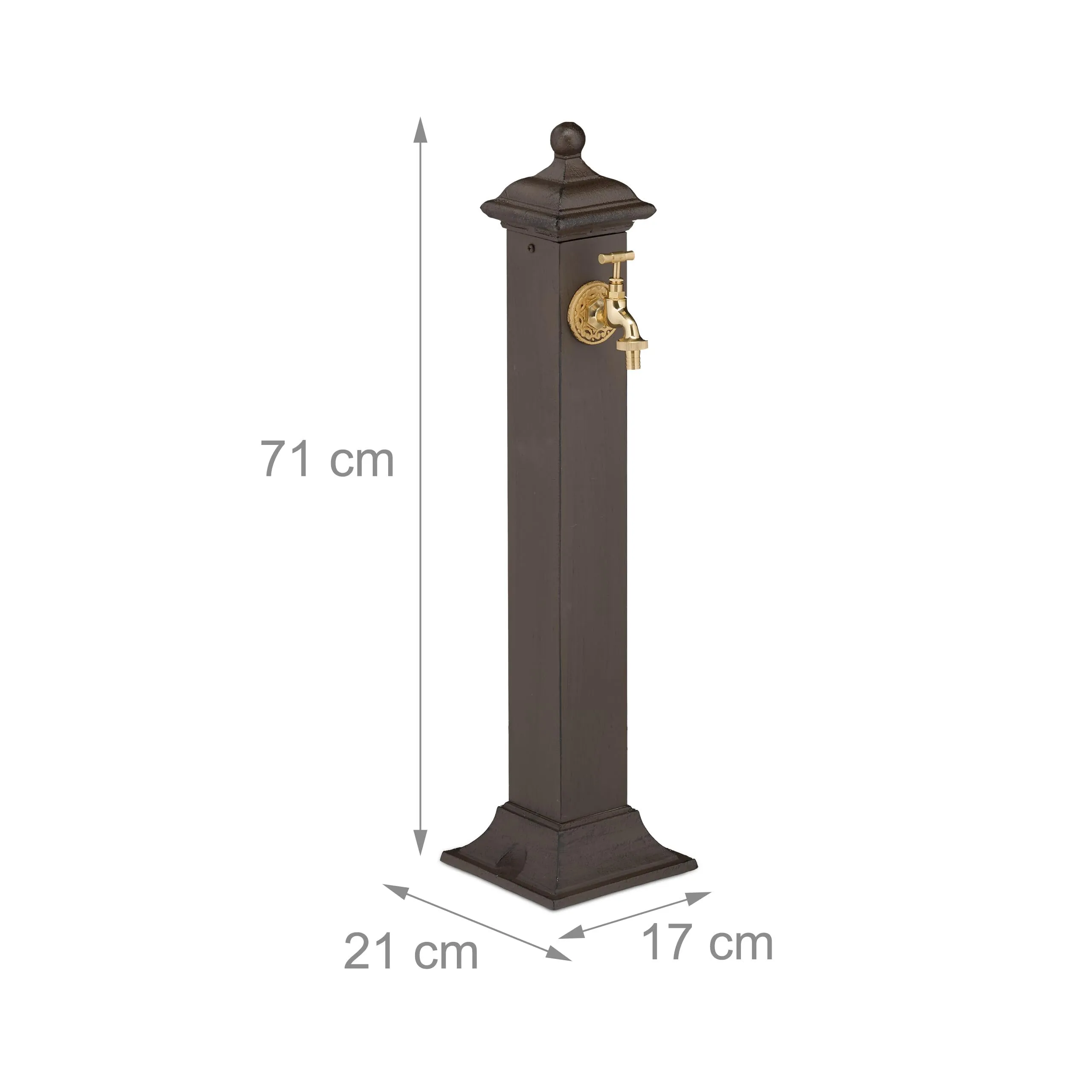Relaxdays Fontana da Giardino in Stile Antico con Rubinetto, 71x17x21 cm, Marrone Scuro - immagine 4