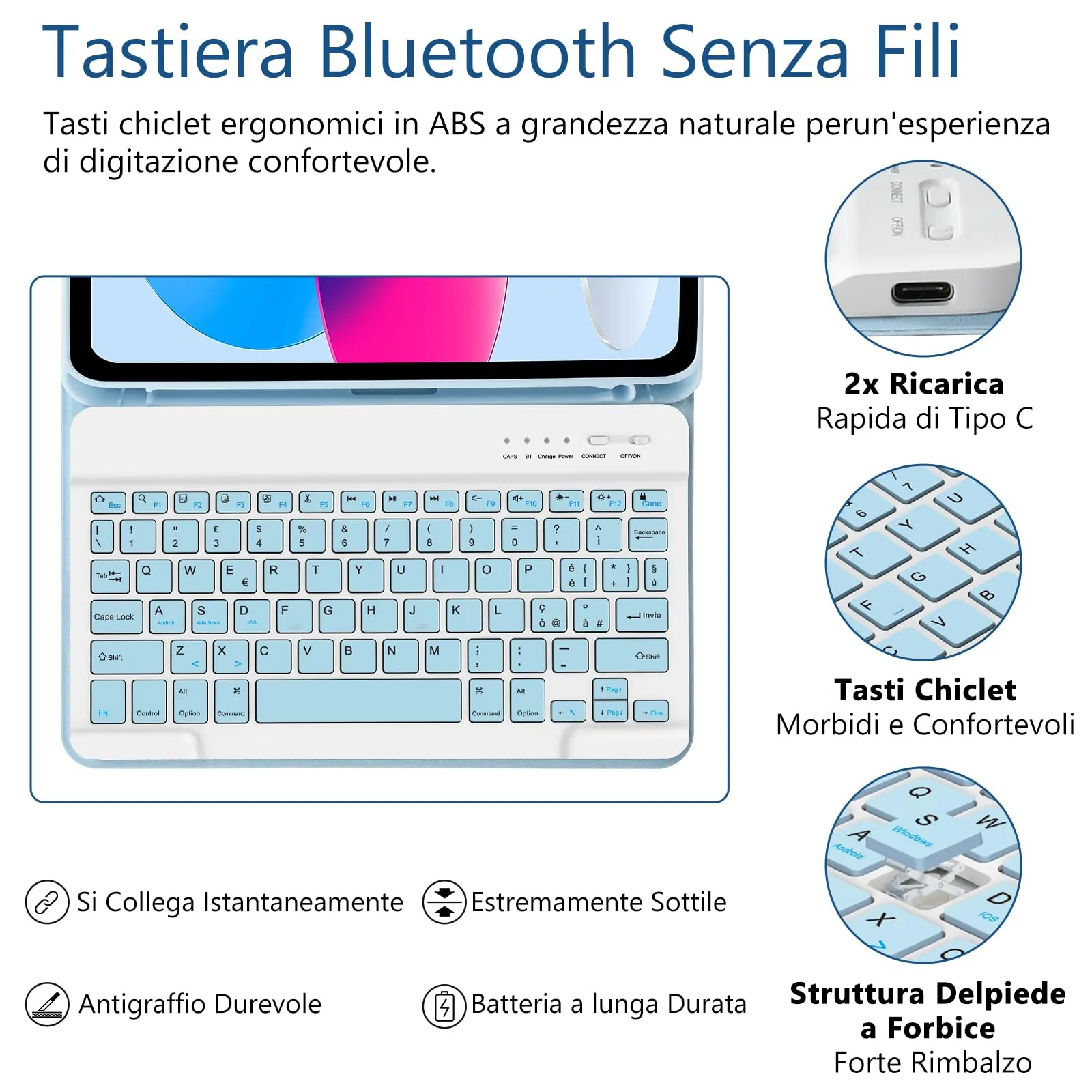 TQQ Cover con Tastiera per iPad 11 Generazione 2025 / 10 Generazione 2022 - immagine 4