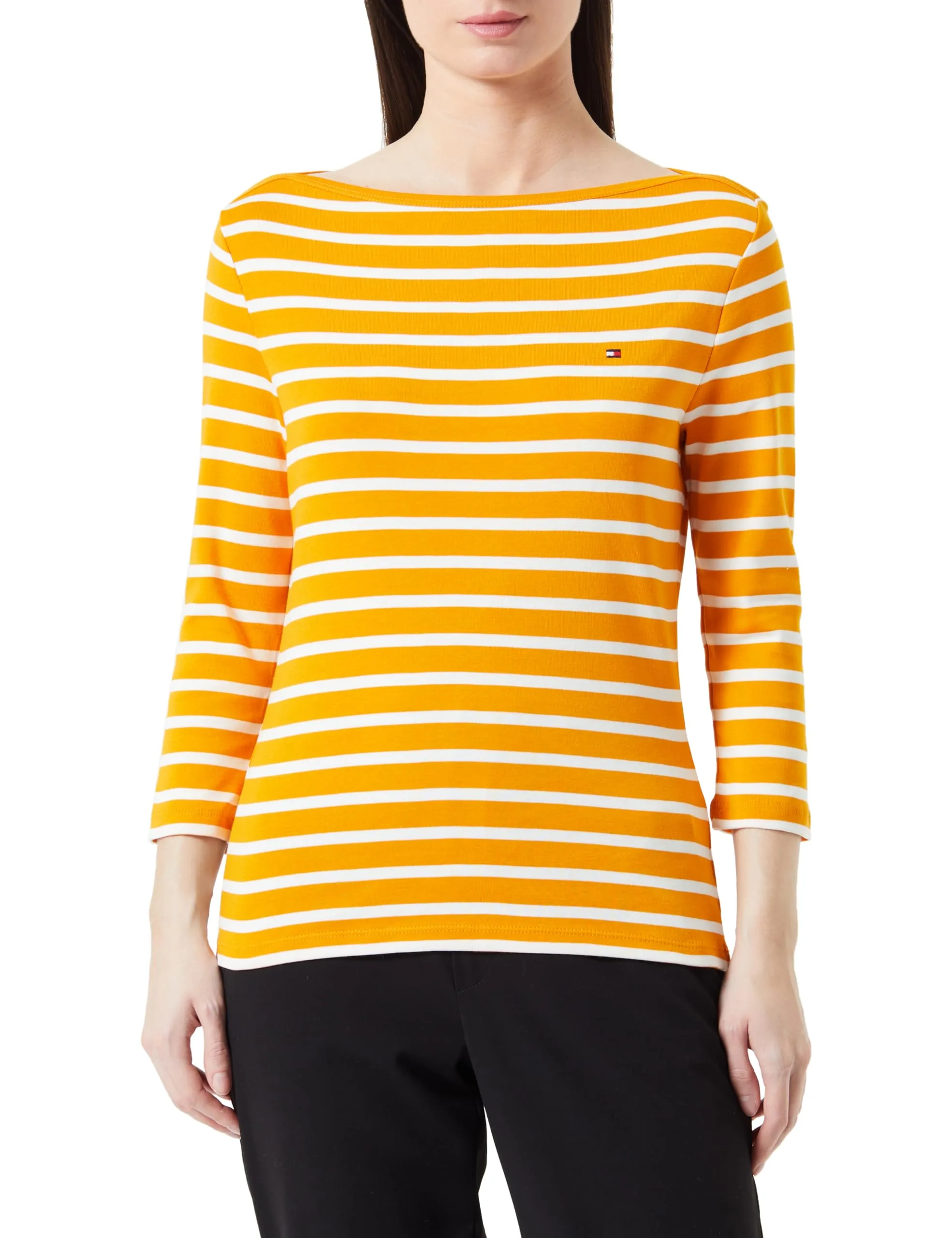 Tommy Hilfiger Donna Maglietta Maniche Lunghe New Cody Slim Scollo a Barca, Multicolore (Breton Stp/ Rich Ochre/ Ecru), XXS - immagine 1