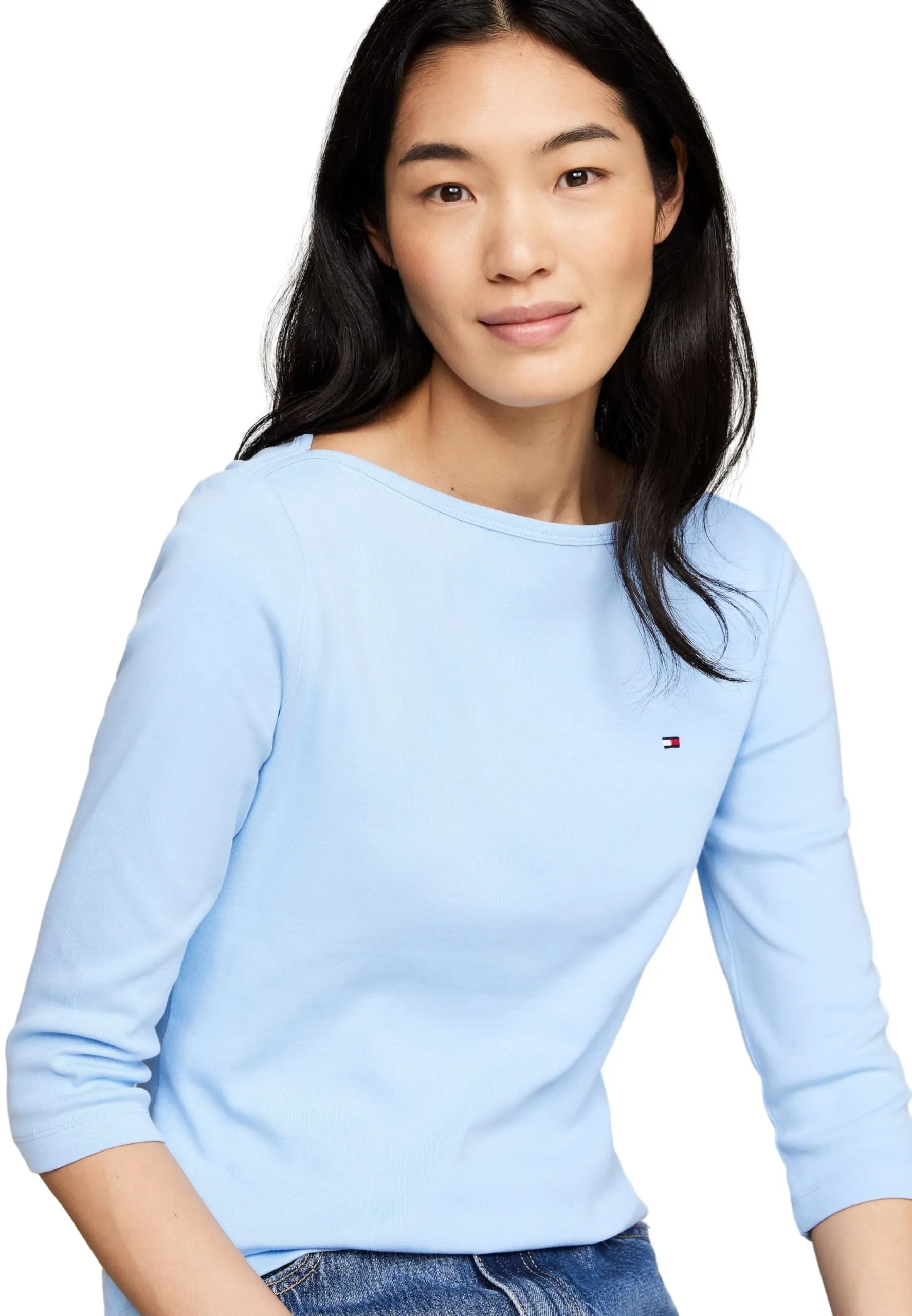 Tommy Hilfiger Donna Maglietta Maniche Lunghe New Cody Slim Scollo a Barca, Blu (Vessel Blue), XXS - immagine 3