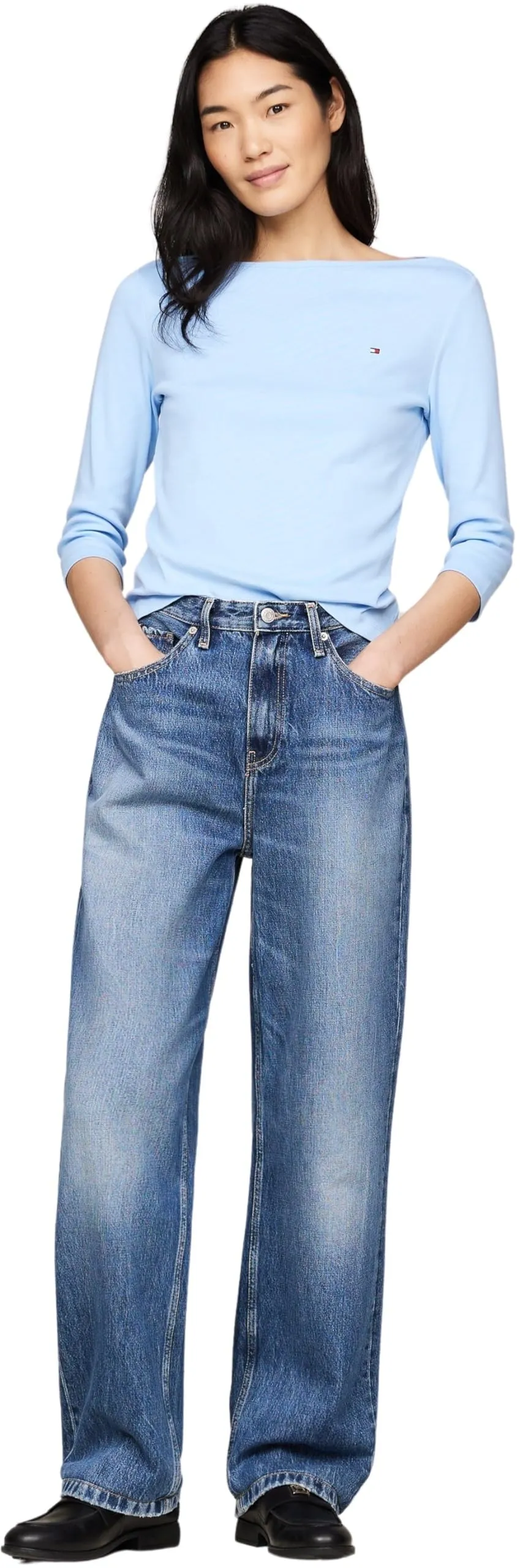 Tommy Hilfiger Donna Maglietta Maniche Lunghe New Cody Slim Scollo a Barca, Blu (Vessel Blue), XXS - immagine 5