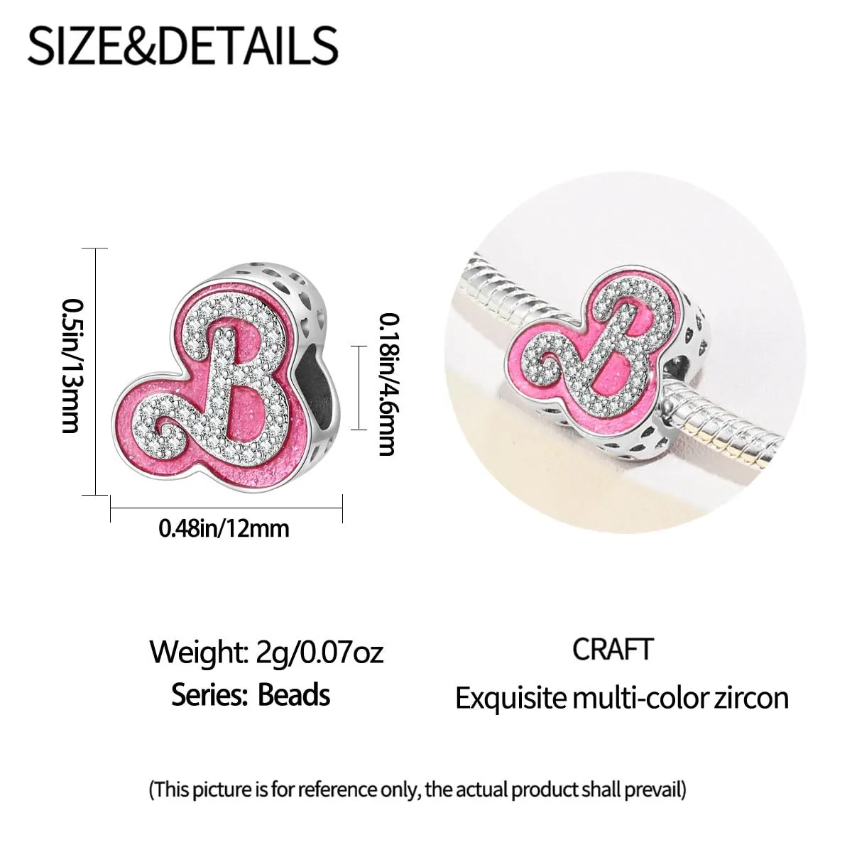 KUNSIR Bead Charm in Argento Sterling 925 con Cubic Zirconia, Compatibile con Braccialetti e Collane Europei - immagine 4