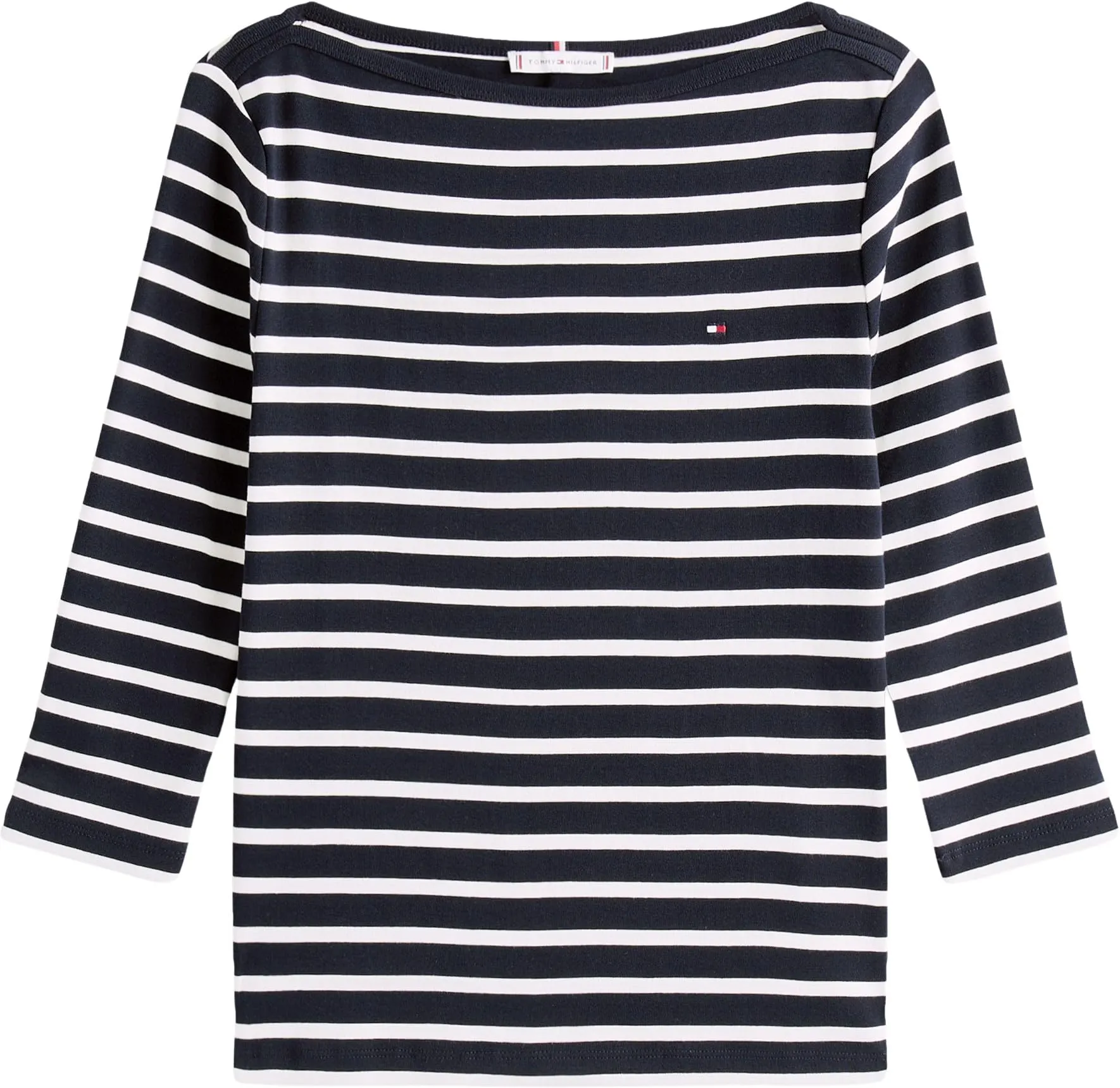 Tommy Hilfiger Donna Maglietta Maniche Lunghe New Cody Slim Scollo a Barca, Multicolore NOS Breton Desert Sky/Ecru, XS - immagine 6