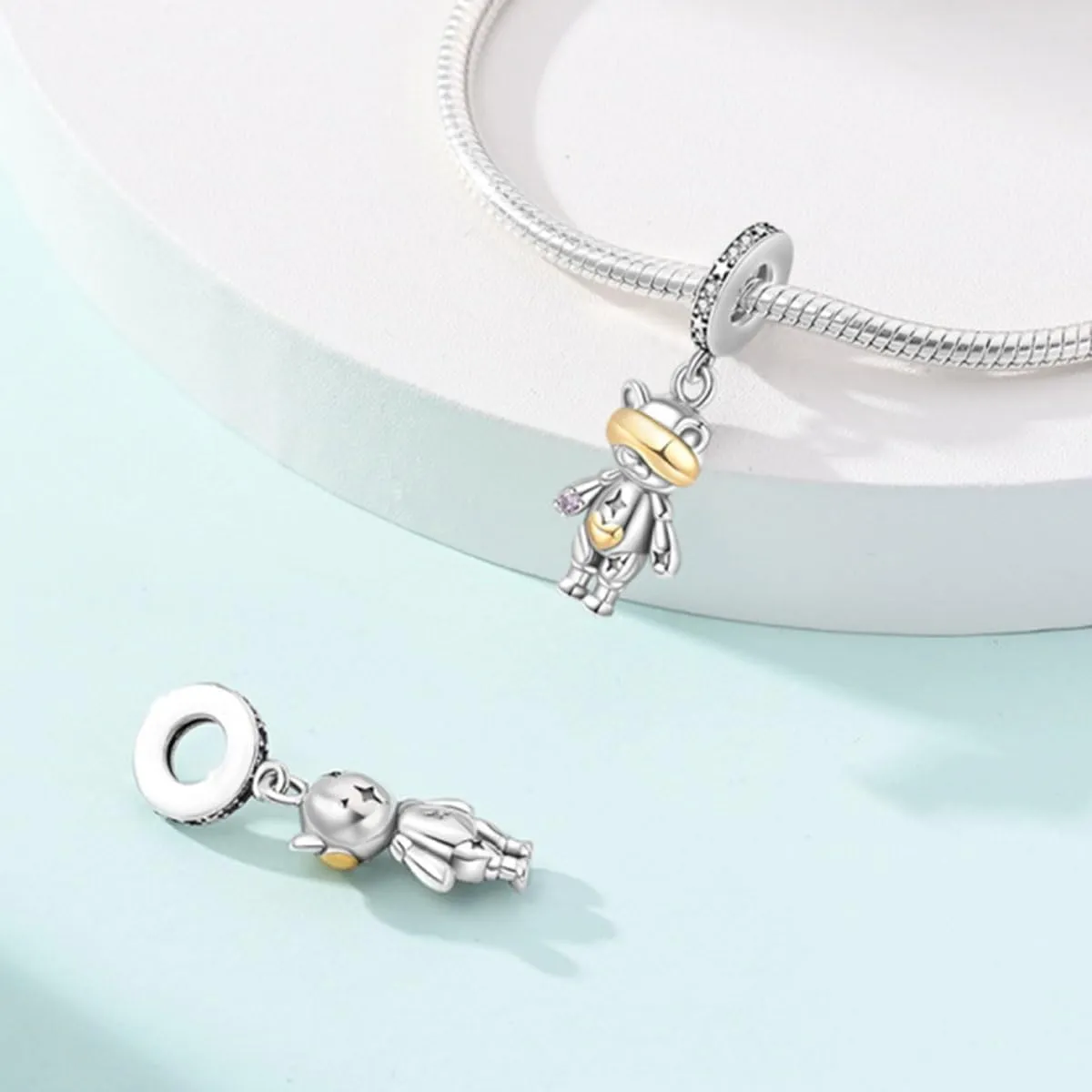 KUNSIR Bead Charm in Argento Sterling 925 con Cubic Zirconia, Compatibile con Braccialetti e Collane Europei - immagine 2
