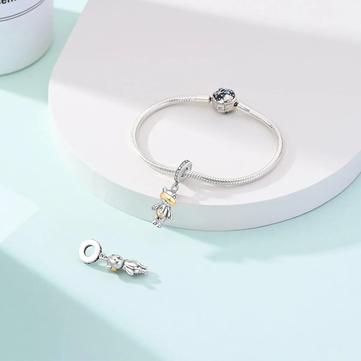 KUNSIR Bead Charm in Argento Sterling 925 con Cubic Zirconia, Compatibile con Braccialetti e Collane Europei - immagine 3
