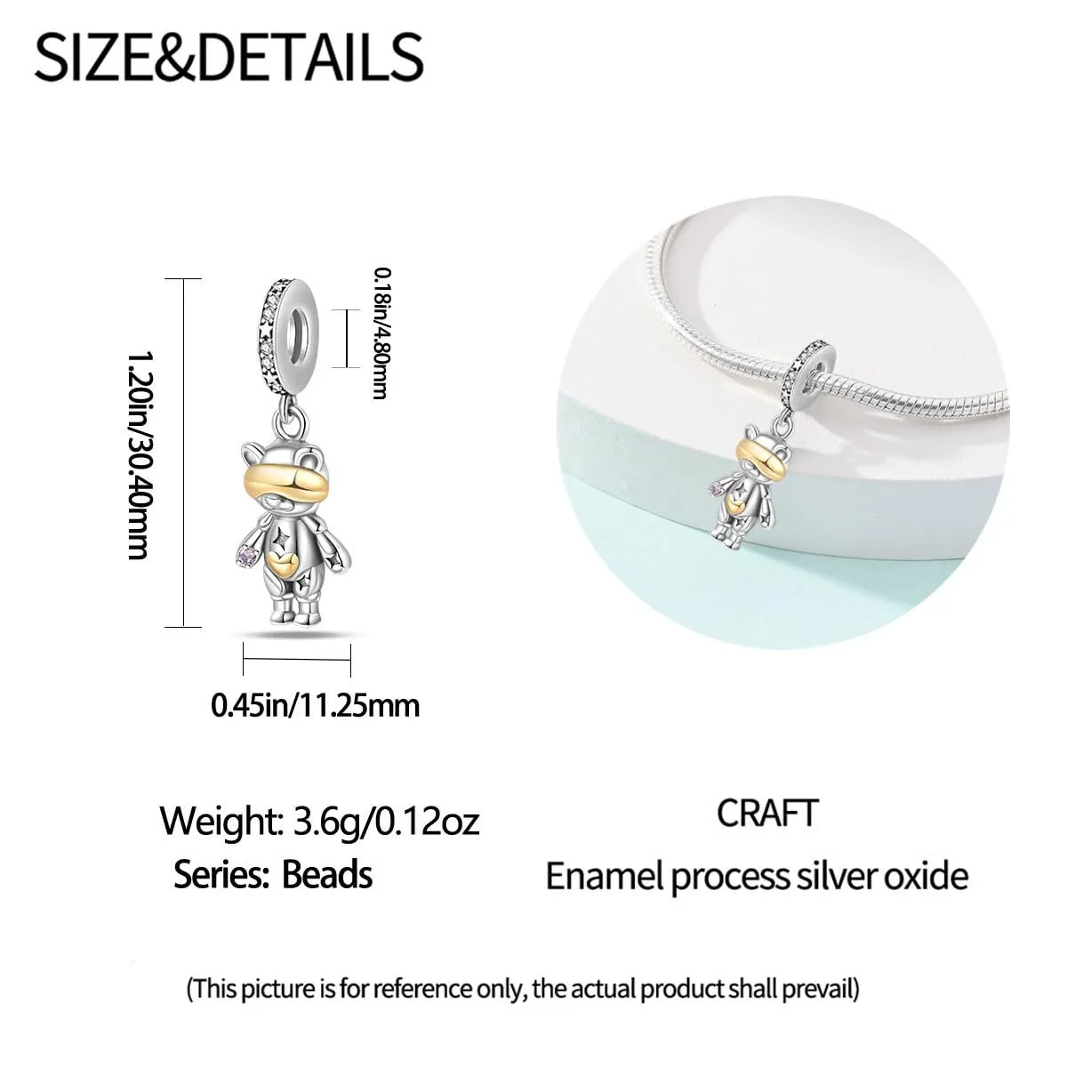KUNSIR Bead Charm in Argento Sterling 925 con Cubic Zirconia, Compatibile con Braccialetti e Collane Europei - immagine 5