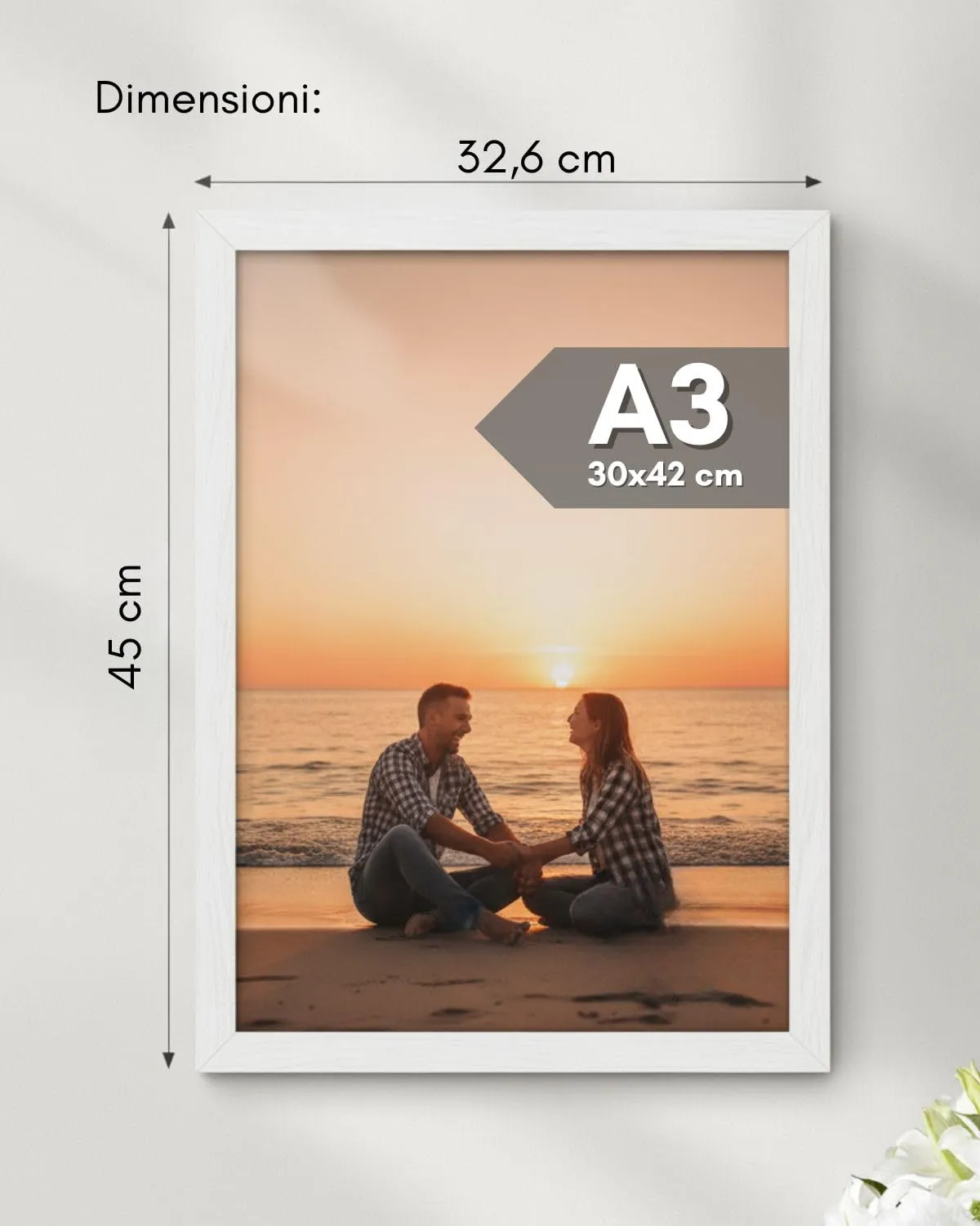 NOOGUI Cornice A3 in Legno Bianco, 30x42cm, Frontale Antiriflesso - immagine 3