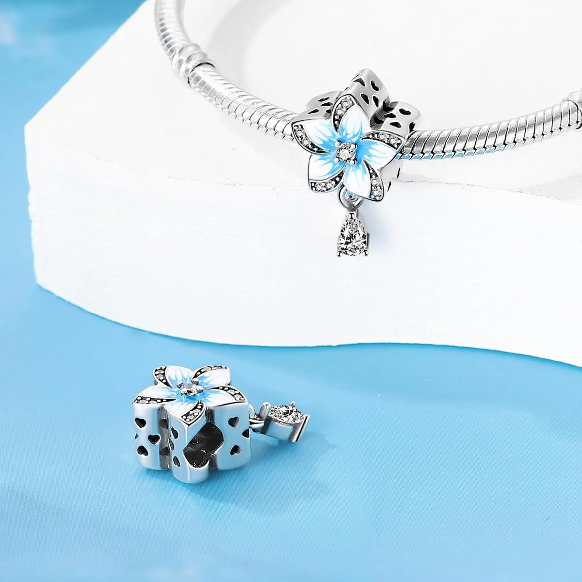 KUNSIR Bead Charm in Argento Sterling 925 con Cubic Zirconia, Compatibile con Braccialetti e Collane Europei - immagine 2