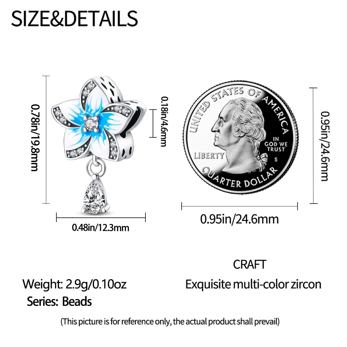 KUNSIR Bead Charm in Argento Sterling 925 con Cubic Zirconia, Compatibile con Braccialetti e Collane Europei - immagine 5