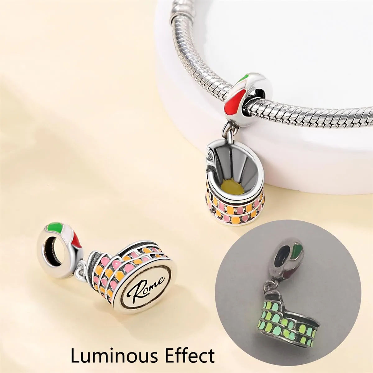 KUNSIR Bead Charm in Argento Sterling 925 con Cubic Zirconia, Compatibile con Braccialetti e Collane Europei - immagine 2
