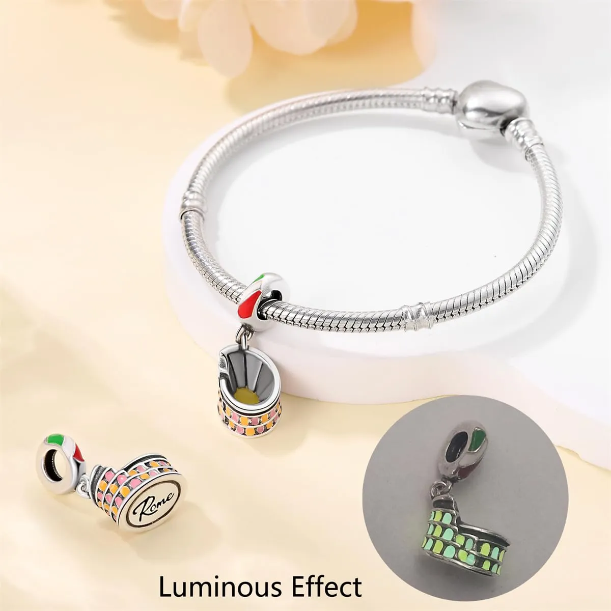 KUNSIR Bead Charm in Argento Sterling 925 con Cubic Zirconia, Compatibile con Braccialetti e Collane Europei - immagine 3