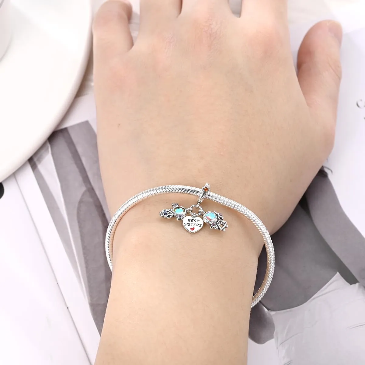 KUNSIR Bead Charm Ciondolo Argento Sterling 925 con Cubic Zirconia per Braccialetti e Collane Europei - immagine 4