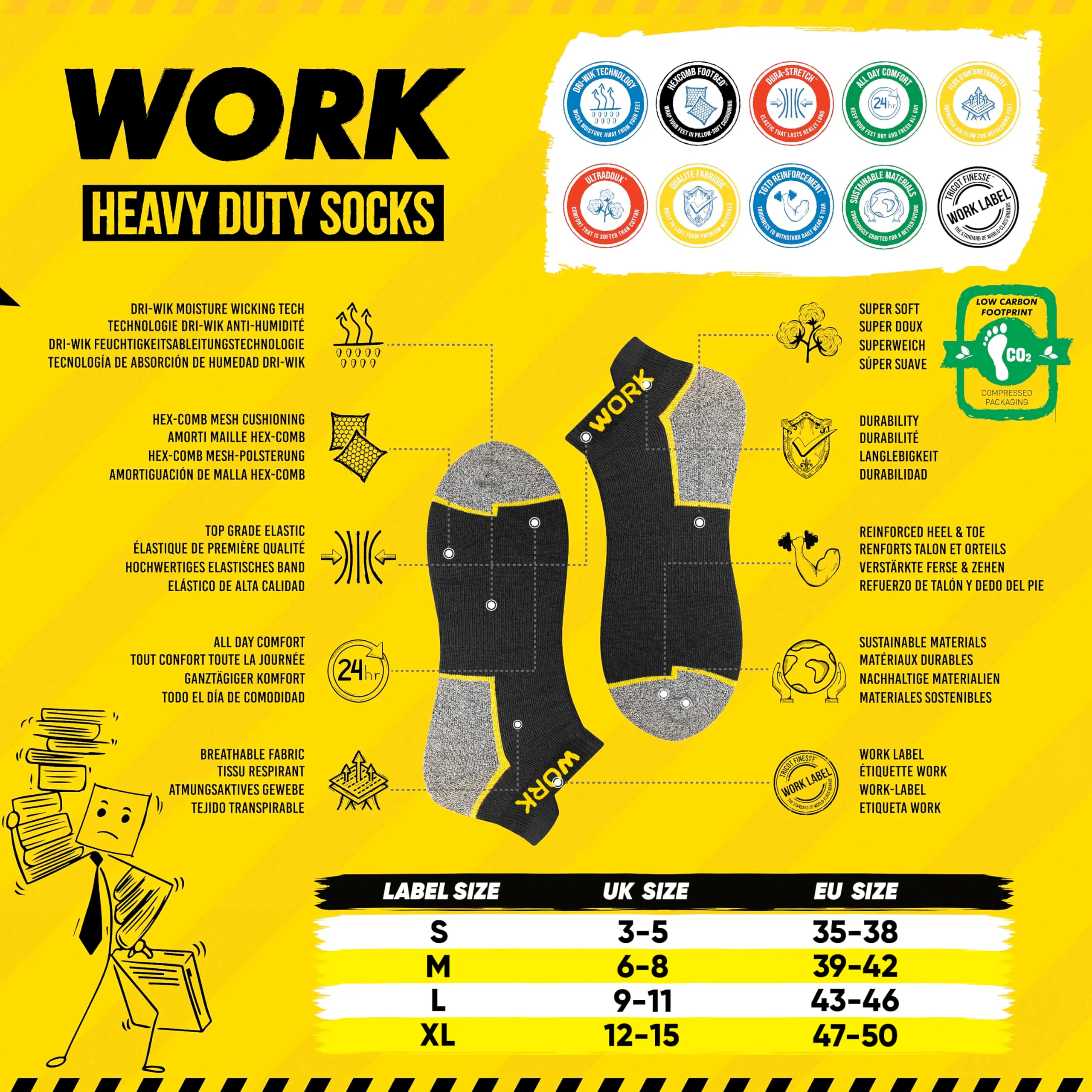 SOXCO Calze Lavoro Corte Rinforzate, 10 Paia, 35-38 - immagine 2