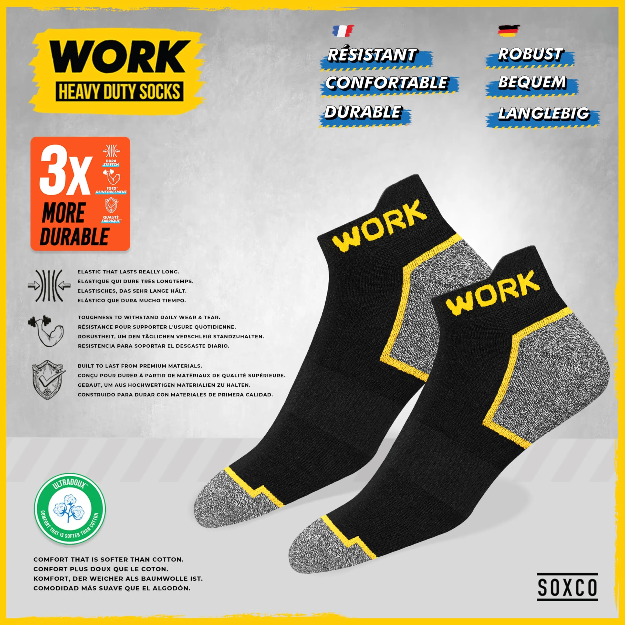 SOXCO Calze Lavoro Corte Rinforzate, 10 Paia, 35-38 - immagine 3
