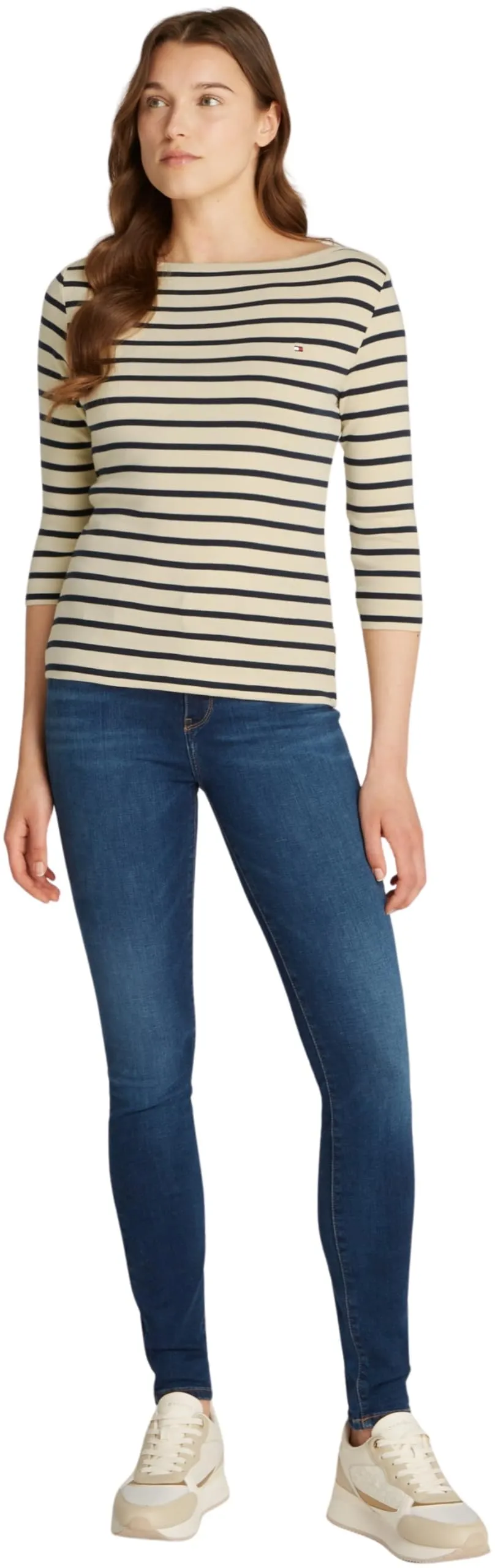Tommy Hilfiger Donna Maglietta Maniche Lunghe New Cody Slim Scollo a Barca, Multicolore, XXS - immagine 4
