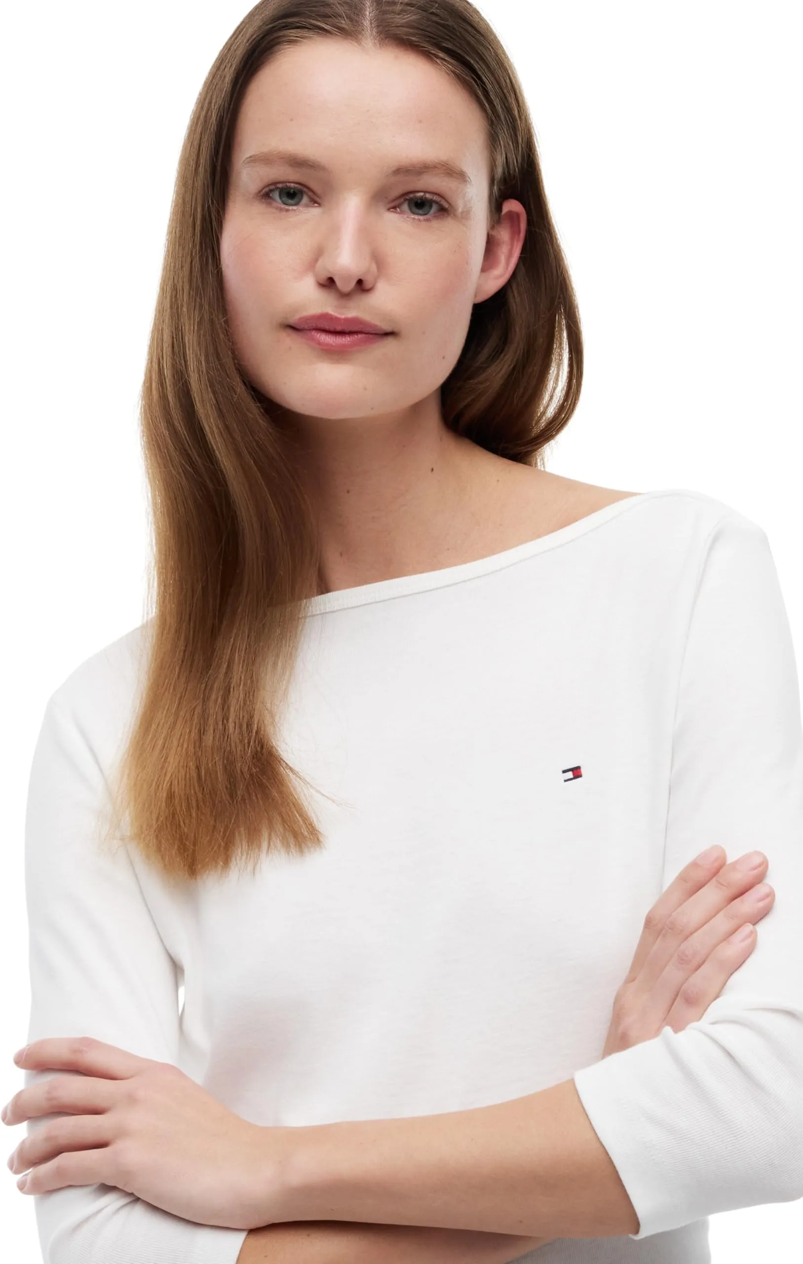 Tommy Hilfiger Donna Maglietta Maniche Lunghe New Cody Slim Scollo a Barca, Bianco (NOS Ecru), L - immagine 4