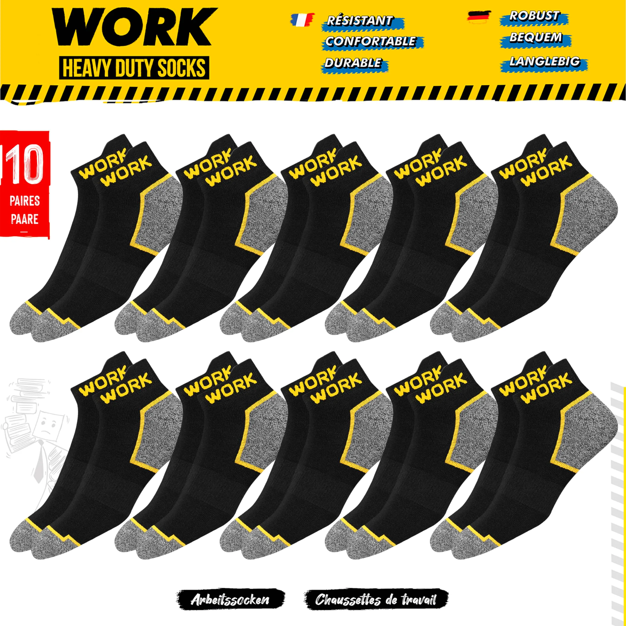 SOXCO Calze Lavoro Corte Rinforzate, 10 Paia, 47-50 - immagine 4