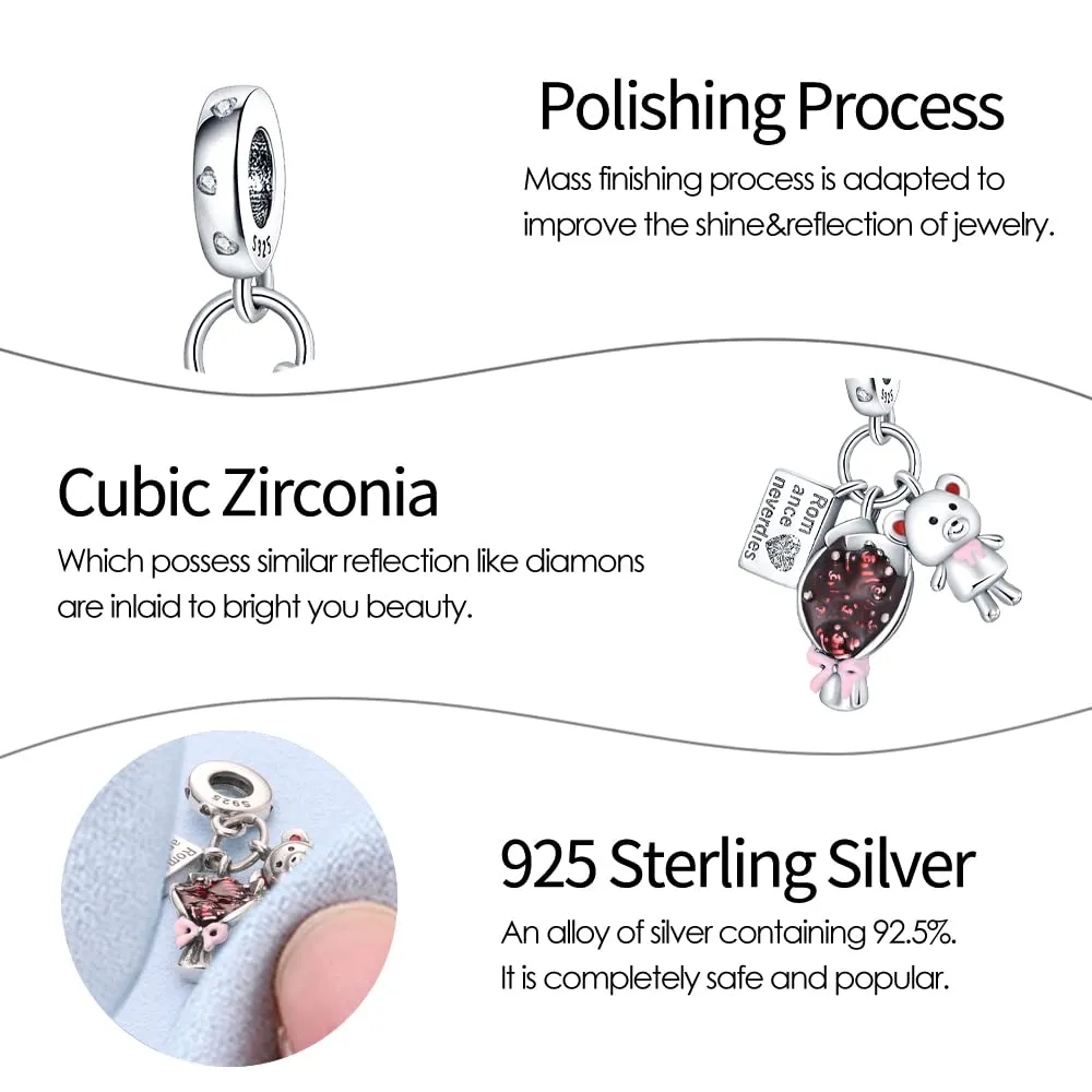 KUNSIR Bead Charm Ciondolo Argento Sterling 925 con Cubic Zirconia per Pandora Braccialetti e Collane Europei - immagine 4