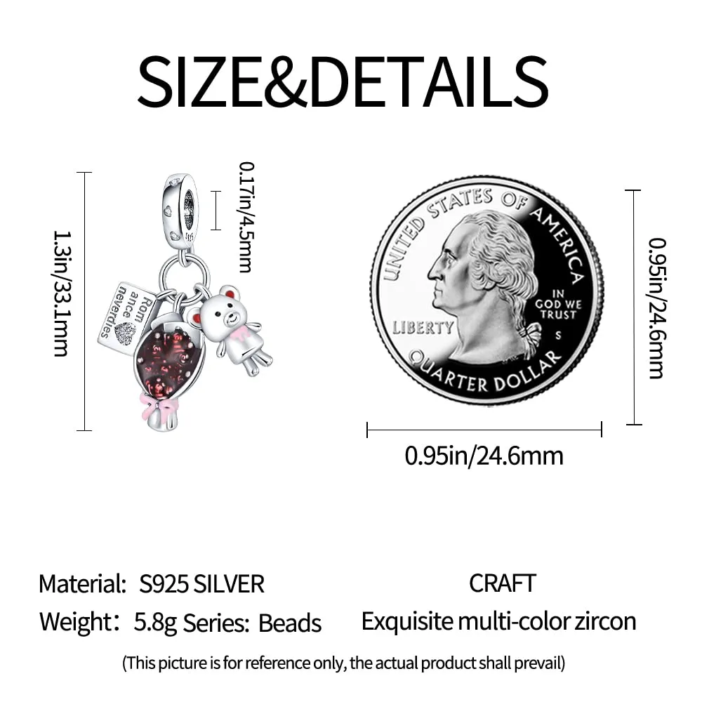 KUNSIR Bead Charm Ciondolo Argento Sterling 925 con Cubic Zirconia per Pandora Braccialetti e Collane Europei - immagine 6