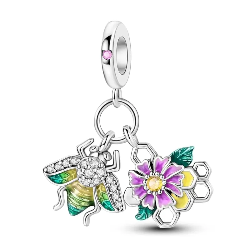 KUNSIR Bead Charm Ciondolo Argento Sterling 925 con Cubic Zirconia per Braccialetti e Collane Europei - immagine 1