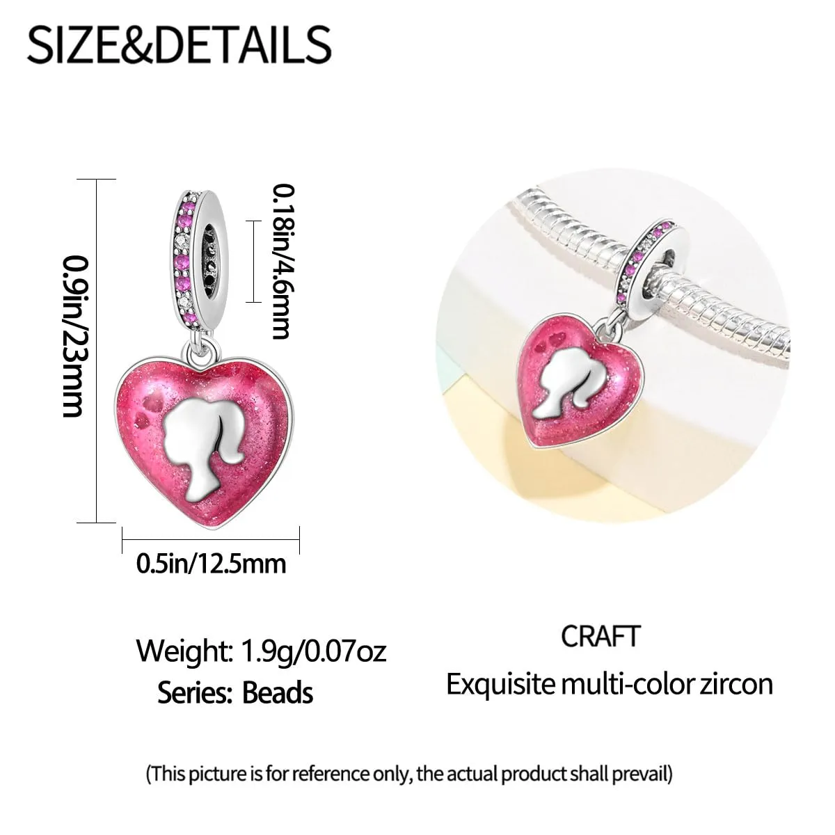 KUNSIR Ciondolo in Argento Sterling 925 con Cubic Zirconia per Braccialetti e Collane Europei - immagine 5