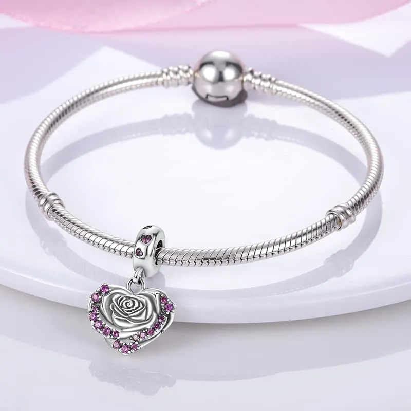 KUNSIR Ciondolo in Argento Sterling 925 con Cubic Zirconia, Compatibile con Braccialetti e Collane Europei - immagine 4