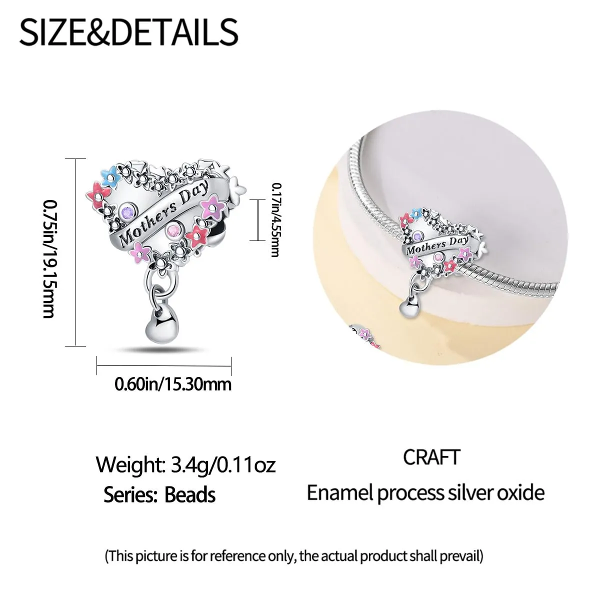 KUNSIR Ciondolo in Argento Sterling 925 con Cubic Zirconia per Braccialetti e Collane Europei - immagine 5
