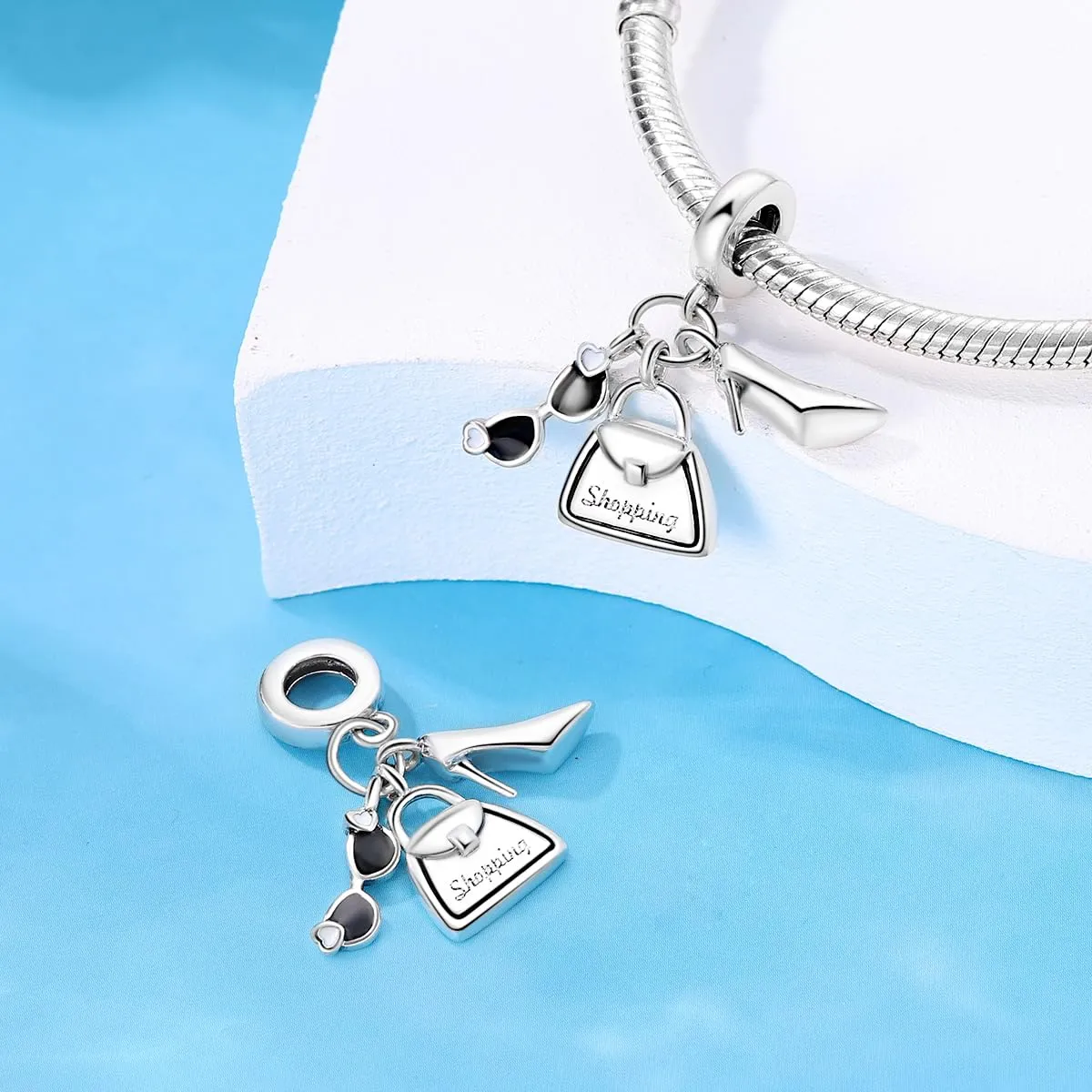 KUNSIR Bead Charm in Argento Sterling 925 con Cubic Zirconia per Braccialetti e Collane Europei - immagine 2