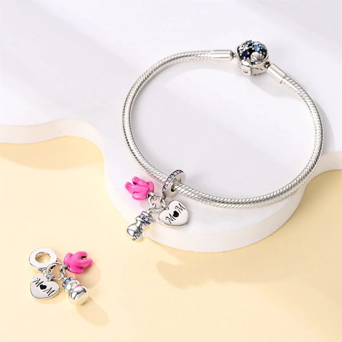 KUNSIR Bead Charm in Argento Sterling 925 con Cubic Zirconia per Braccialetti e Collane Europei - immagine 3