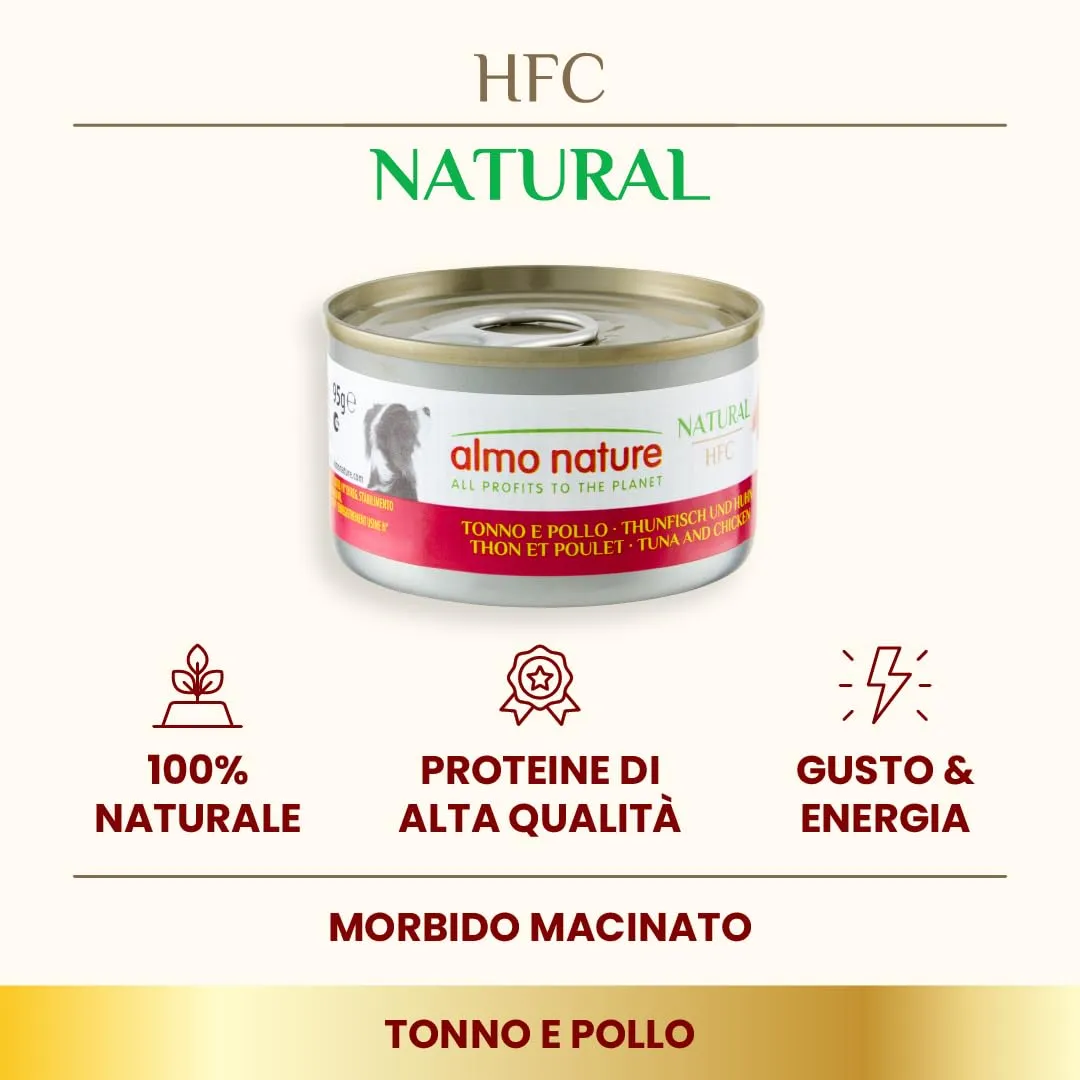 Almo Nature HFC Natural Alimento Umido per Cani Tonno e Pollo 95g, Confezione da 24 - immagine 2