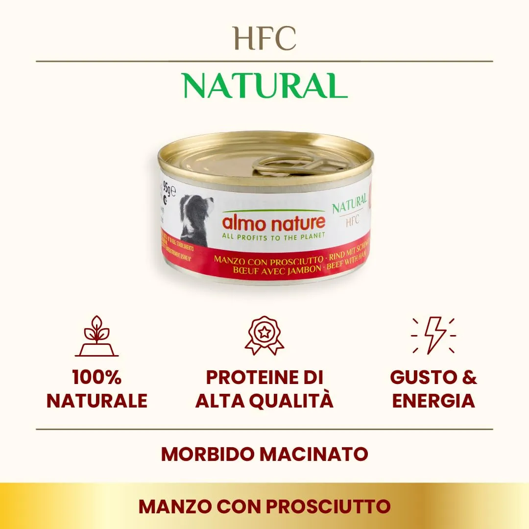 Almo Nature HFC Natural Alimento Umido per Cani Manzo con Prosciutto 95g, 24 Confezioni - immagine 2